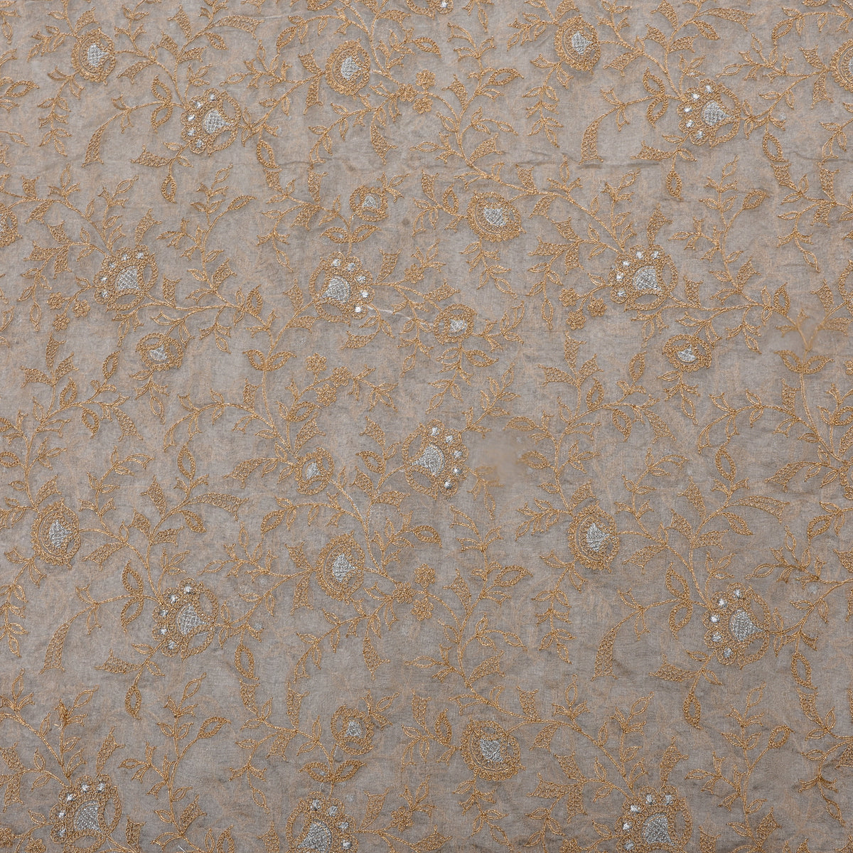 Shimmery White Floral Jaal Embroidery Organza Fabric