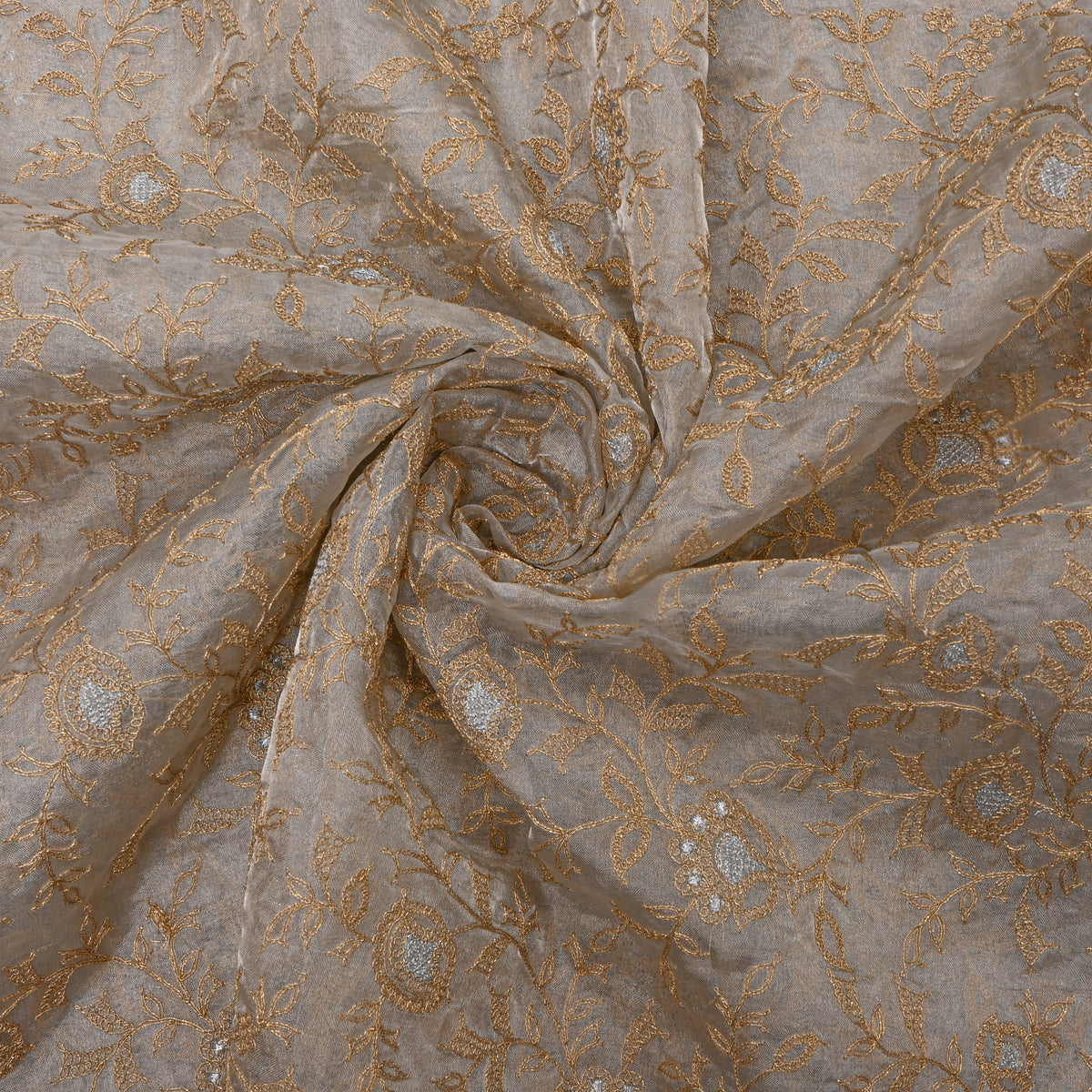 Shimmery White Floral Jaal Embroidery Organza Fabric