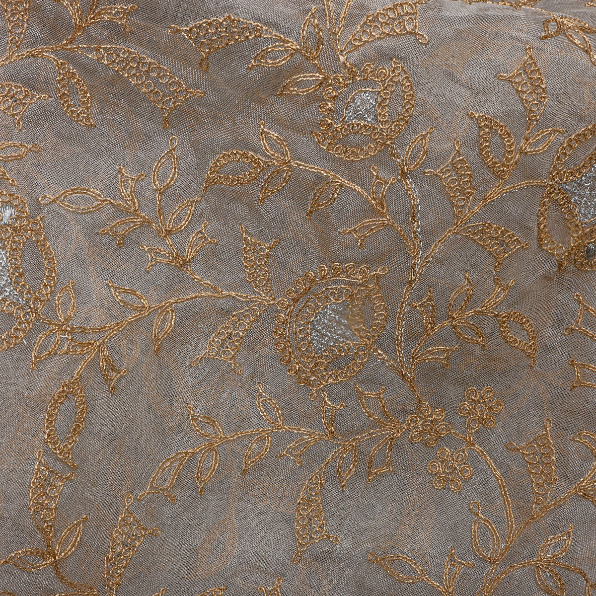 Shimmery White Floral Jaal Embroidery Organza Fabric