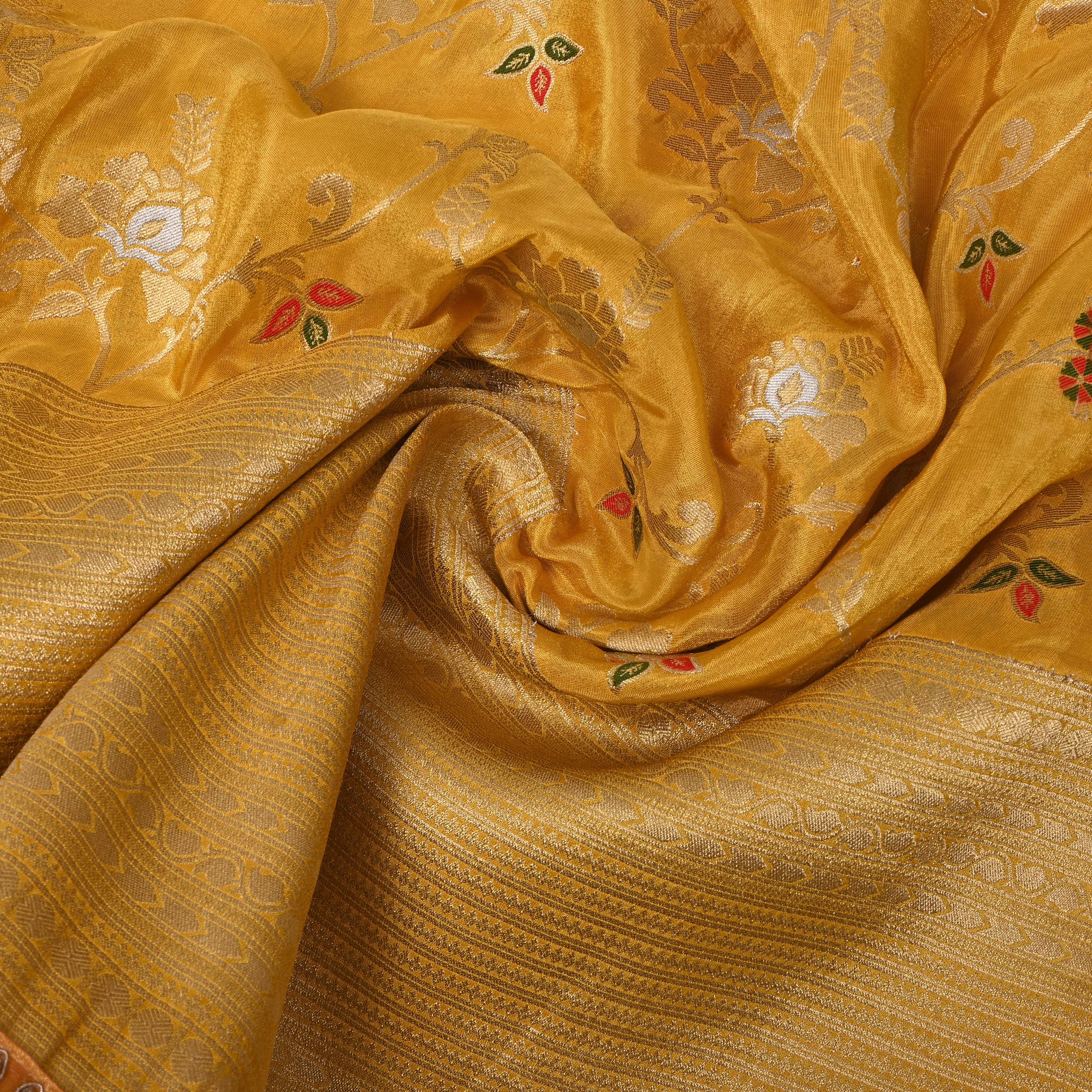 Golden Yellow Tissue Jamawar Fabric