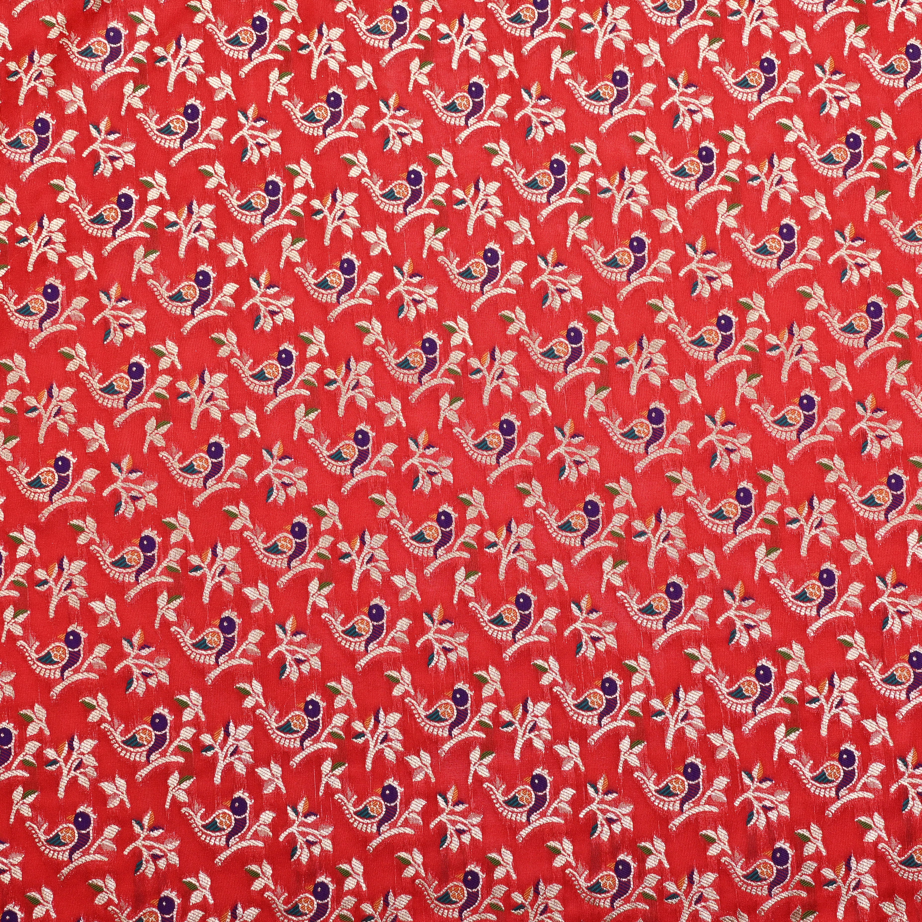 Orange Banaras Fabric With Avian Pattern