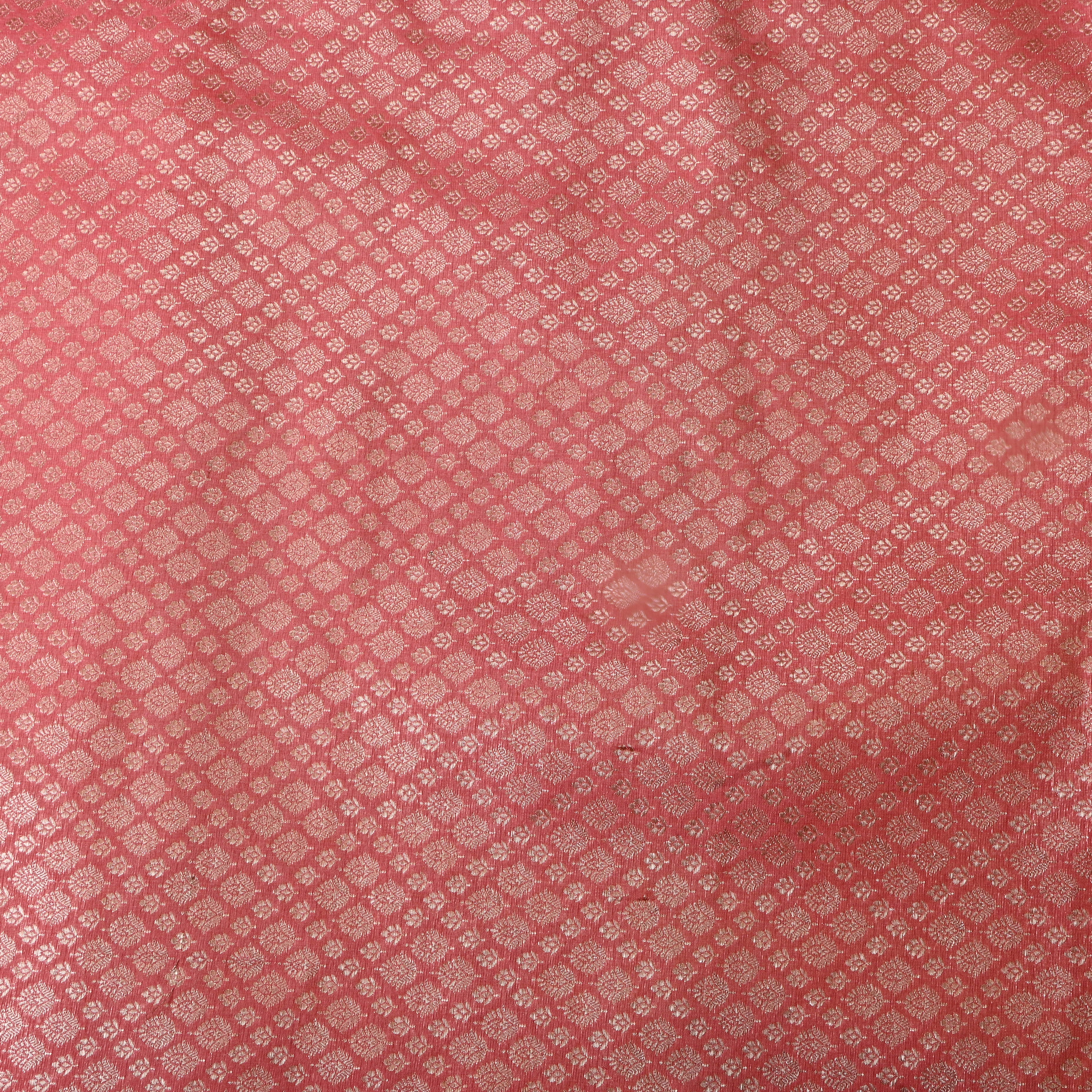 Soft Salmon Pink Floral Jamawar Silk Fabric