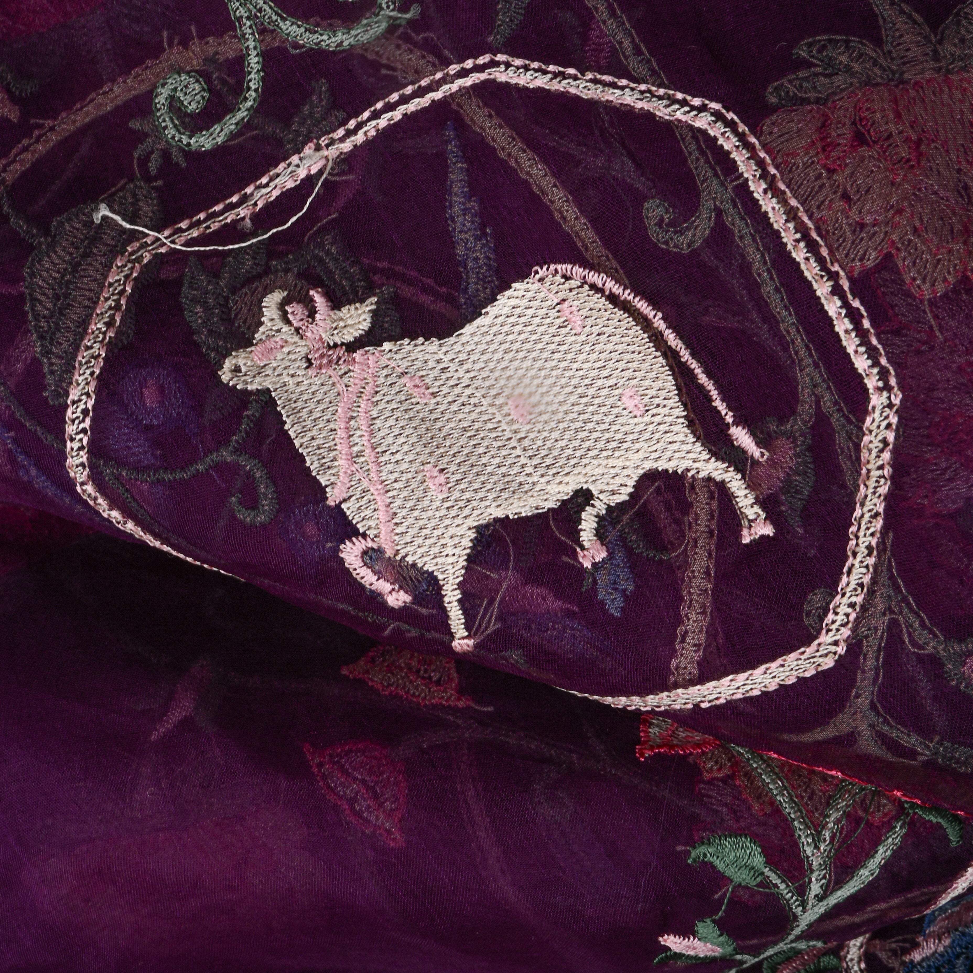 Dark Purple Organza With Shikargah Thread Work