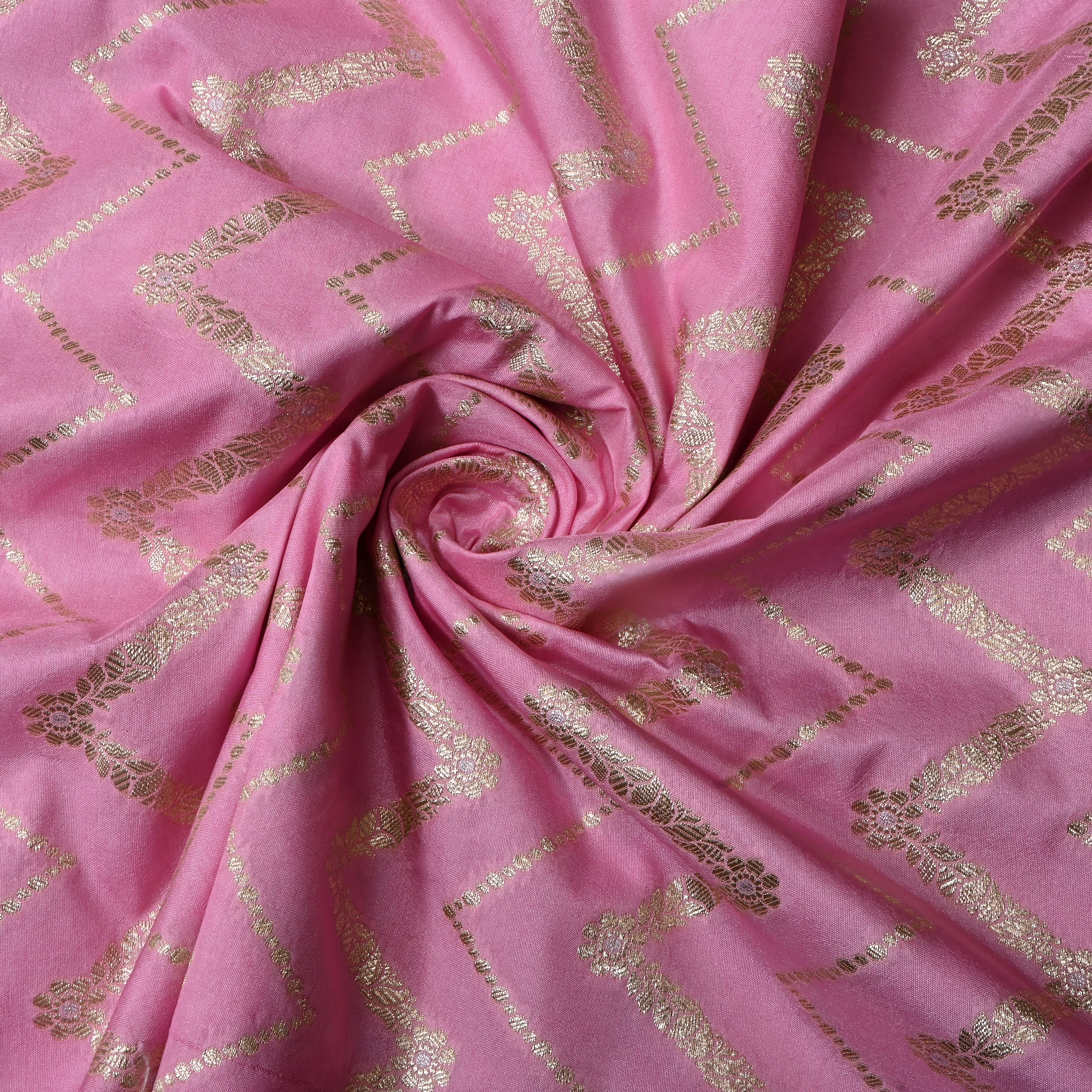 Flamingo Pink Jamawar Silk Fabric