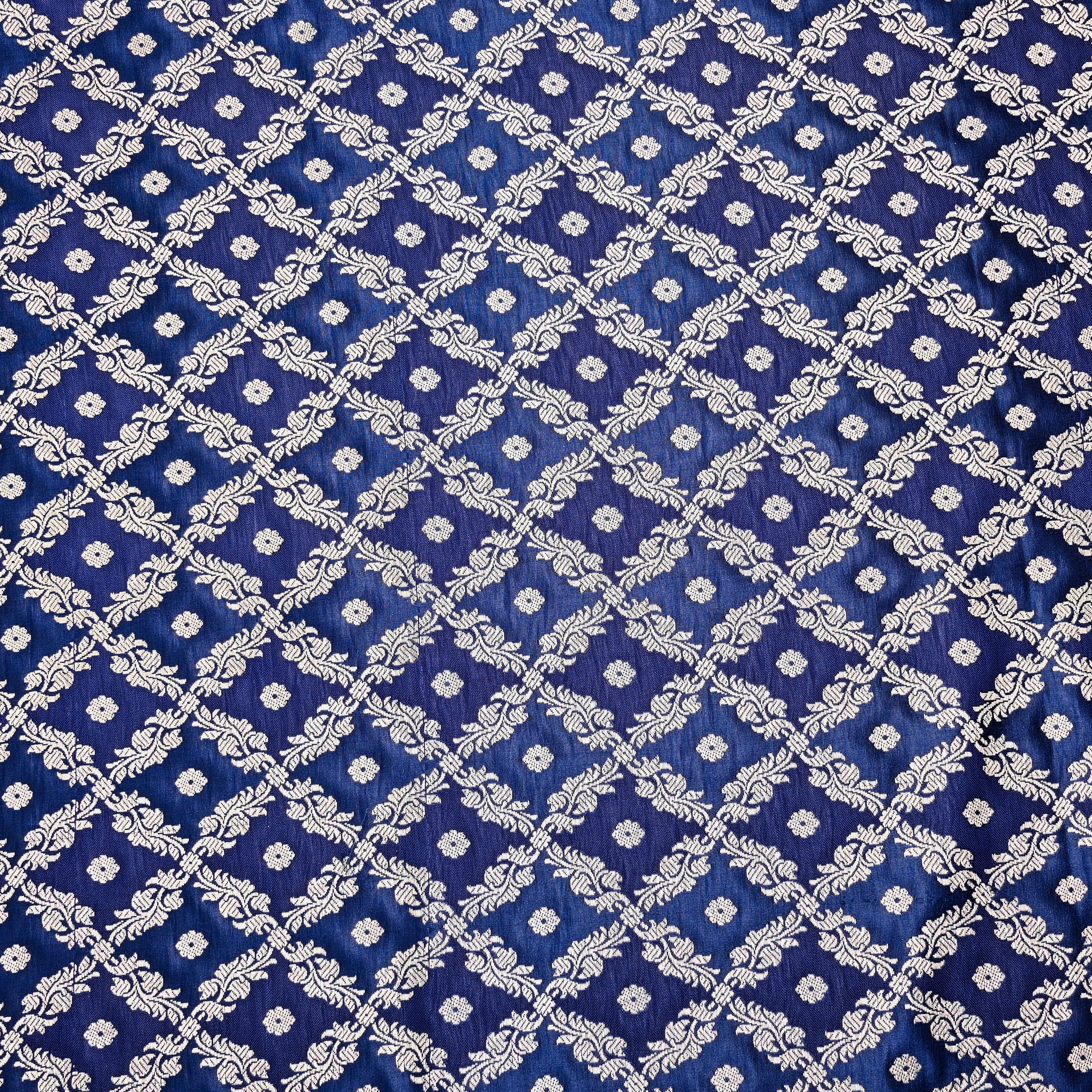 Berry Blue Banaras Fabric With Checks Pattern