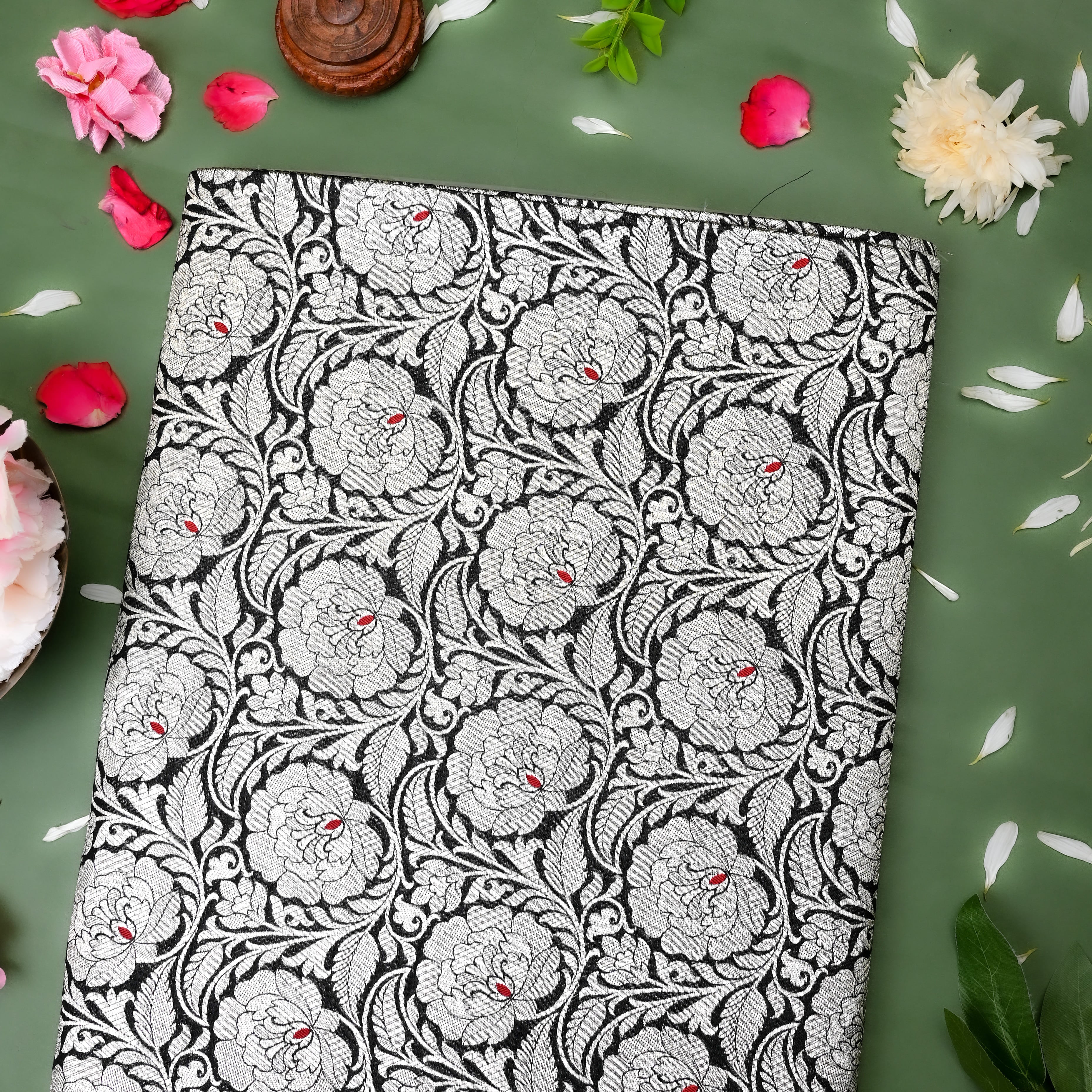 Black Banarasi Fabric With Floral Jaal