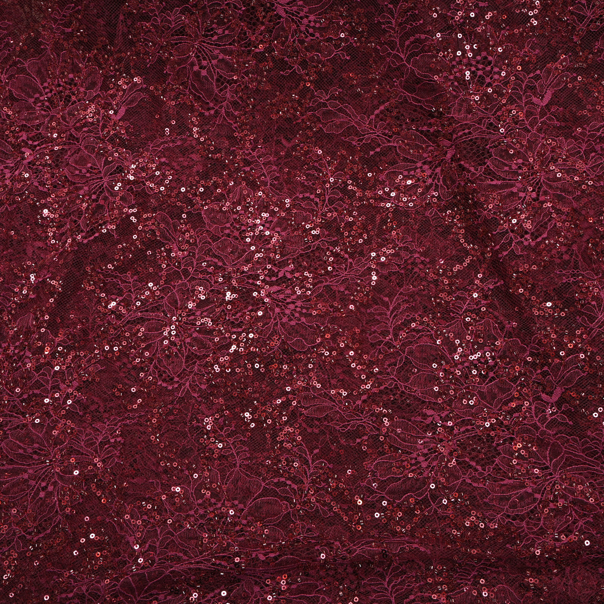 Dark Maroon All-Over Sequin Floral Net Fabric