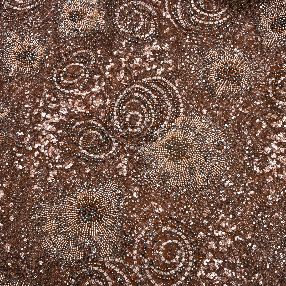 Cocoa Brown Sequin Medallion Net Fabric