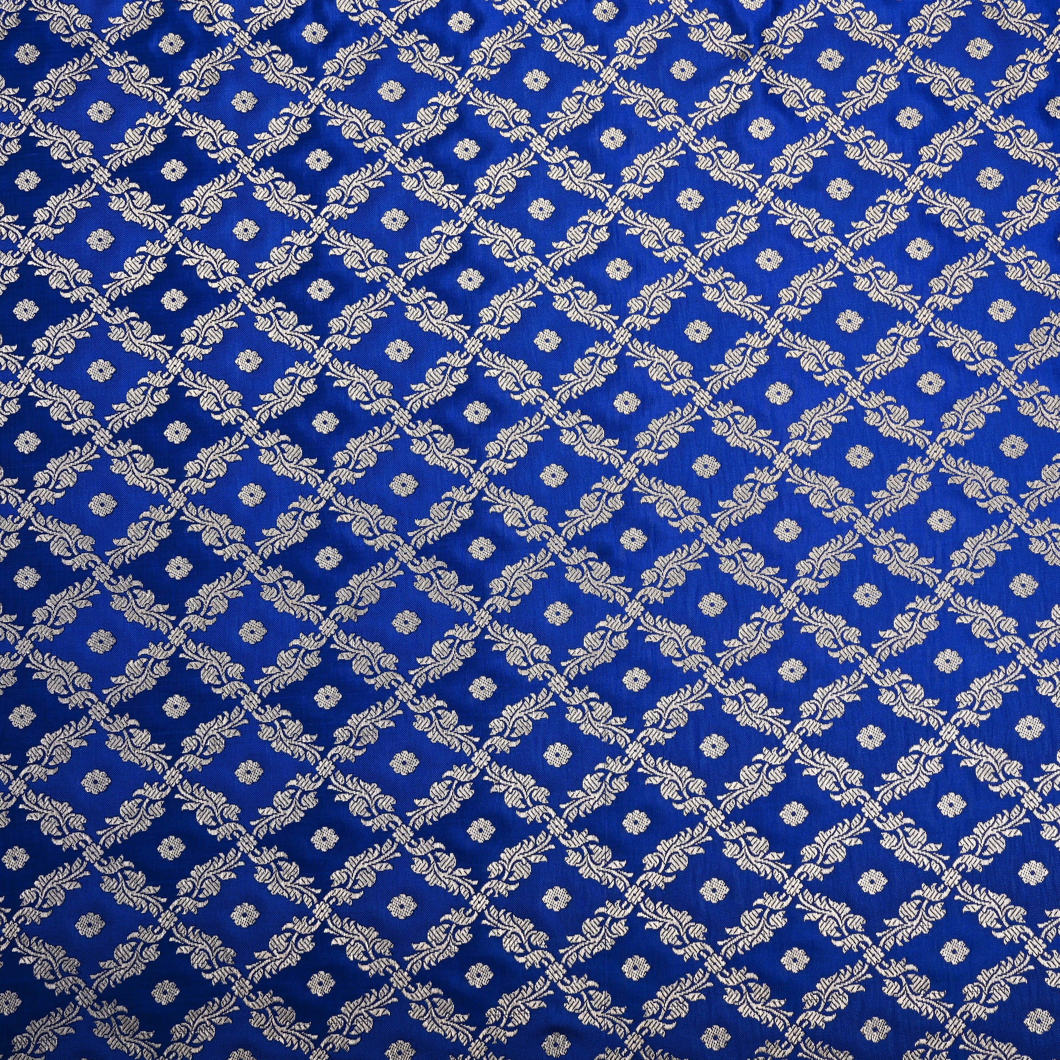Navy Blue Banaras Fabric With Checks Pattern