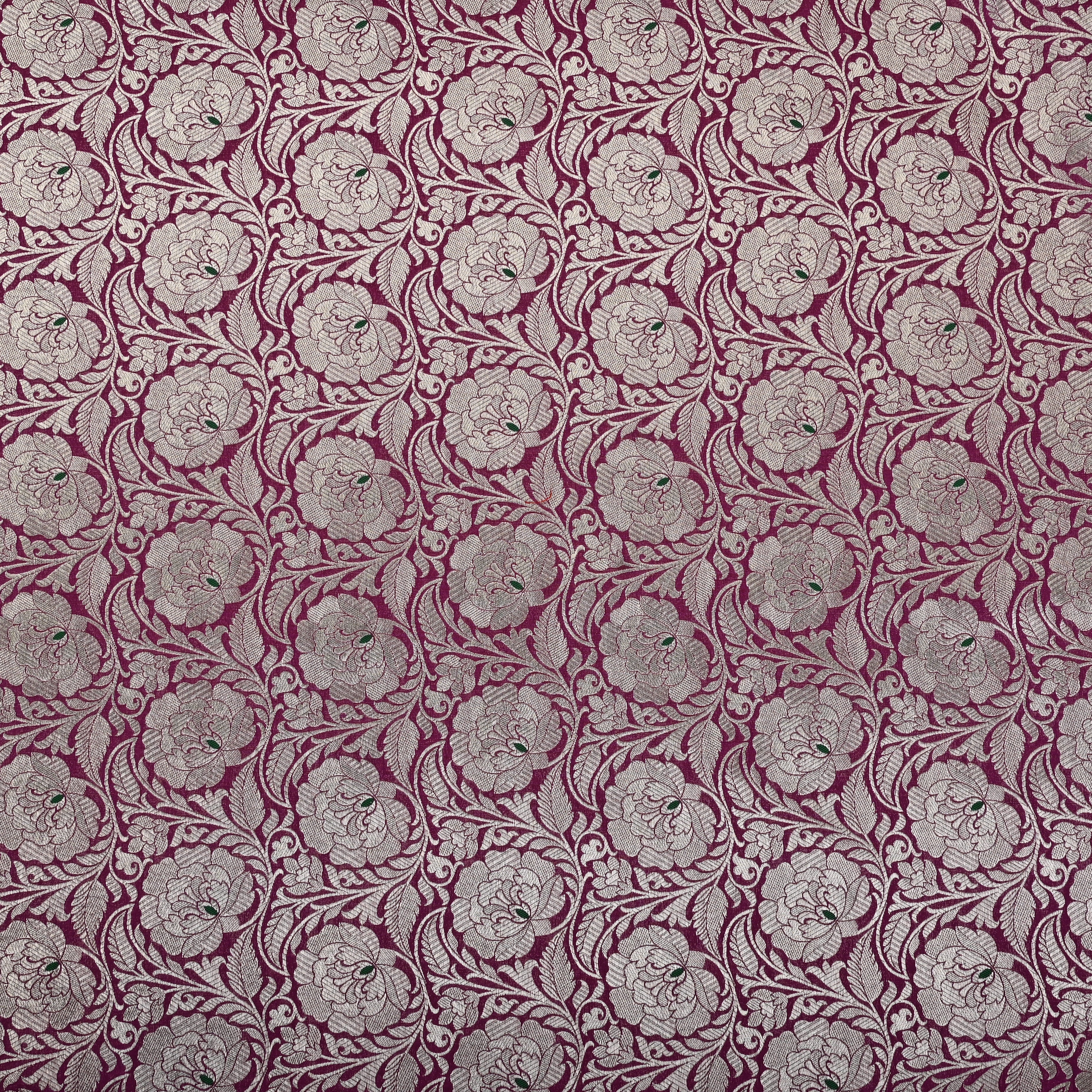 Mulberry Pink Banaras Fabric With Floral Jaal