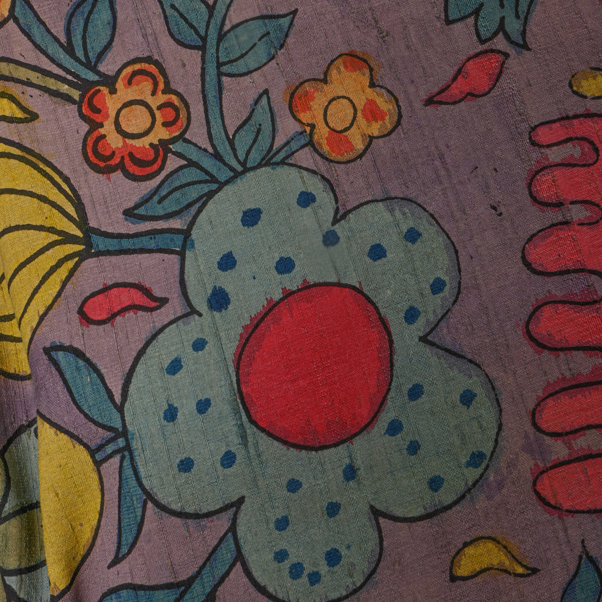 Lavender Mauve Wild Garden Kalamkari Handloom Silk Fabric