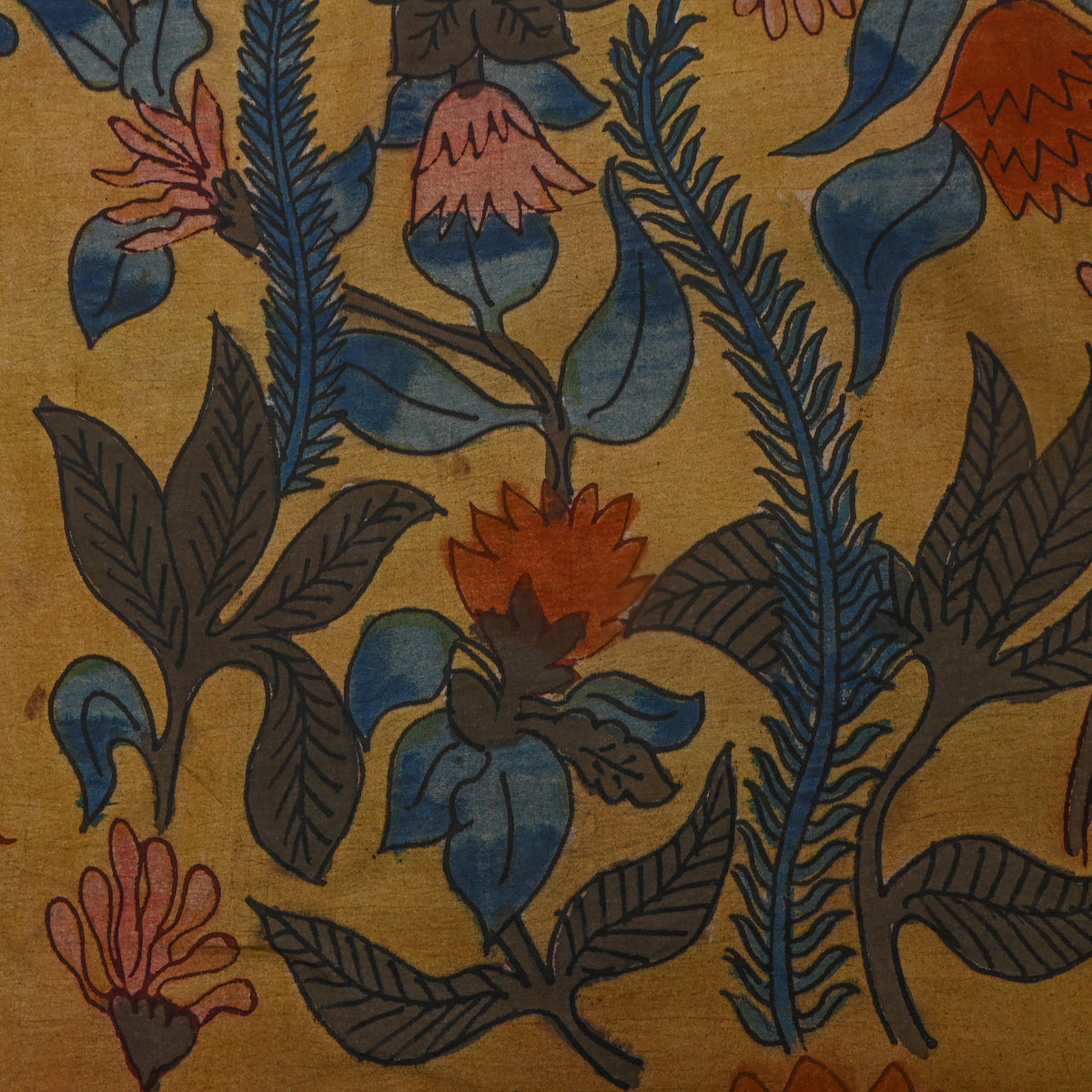 Dark Beige Kalamkari Silk Fabric