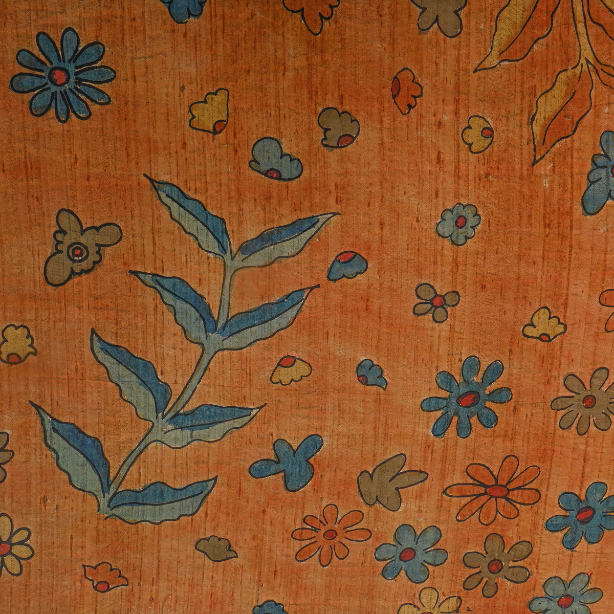 Terracotta Daisy Scatter Kalamkari Handloom Silk Fabric