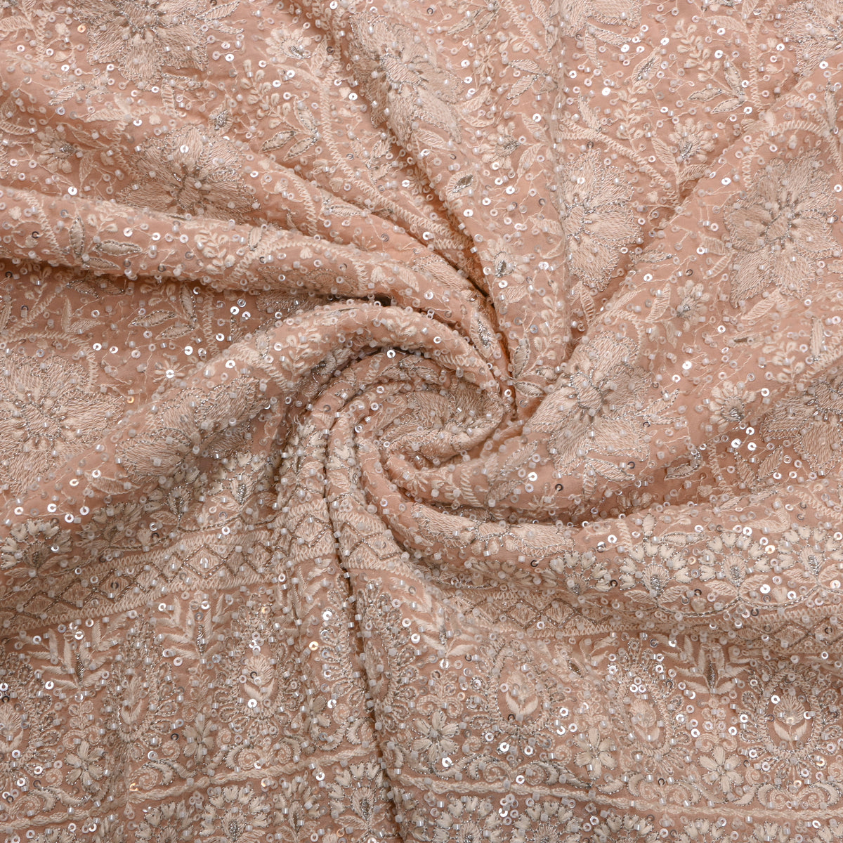 Soft Peach Sequin Embroidery Georgette Fabric