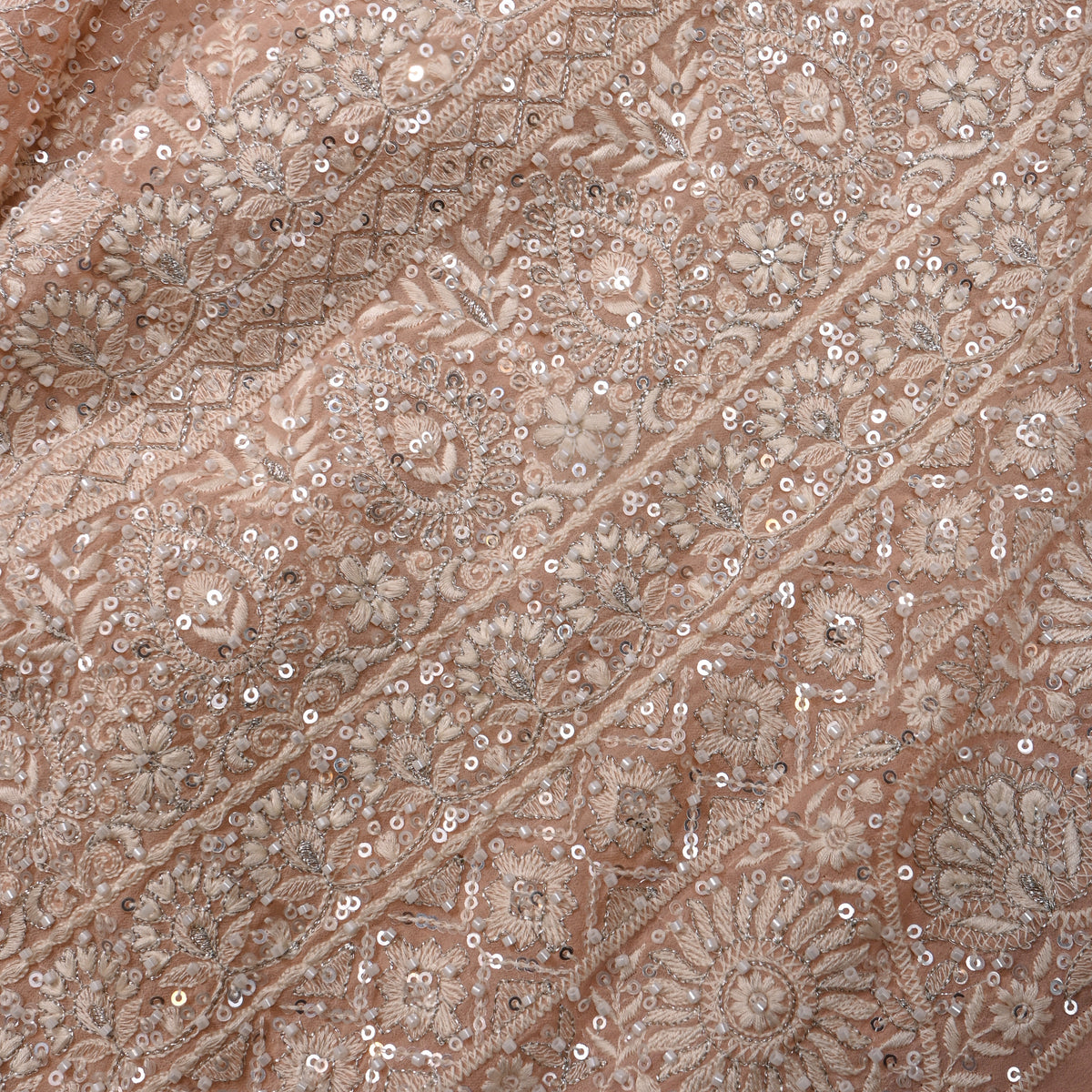 Soft Peach Sequin Embroidery Georgette Fabric