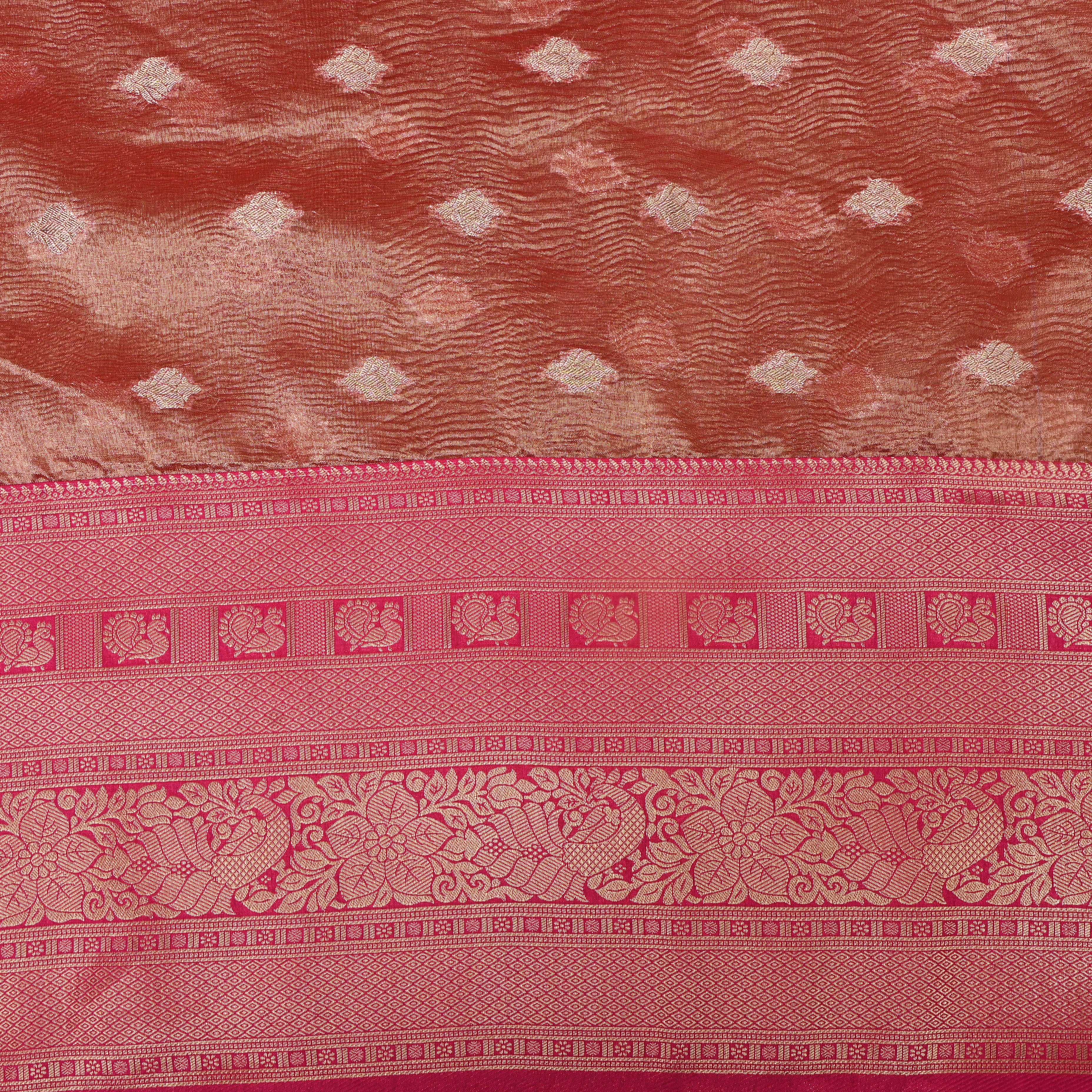 Rust Red Tissue Jamawar Fabric