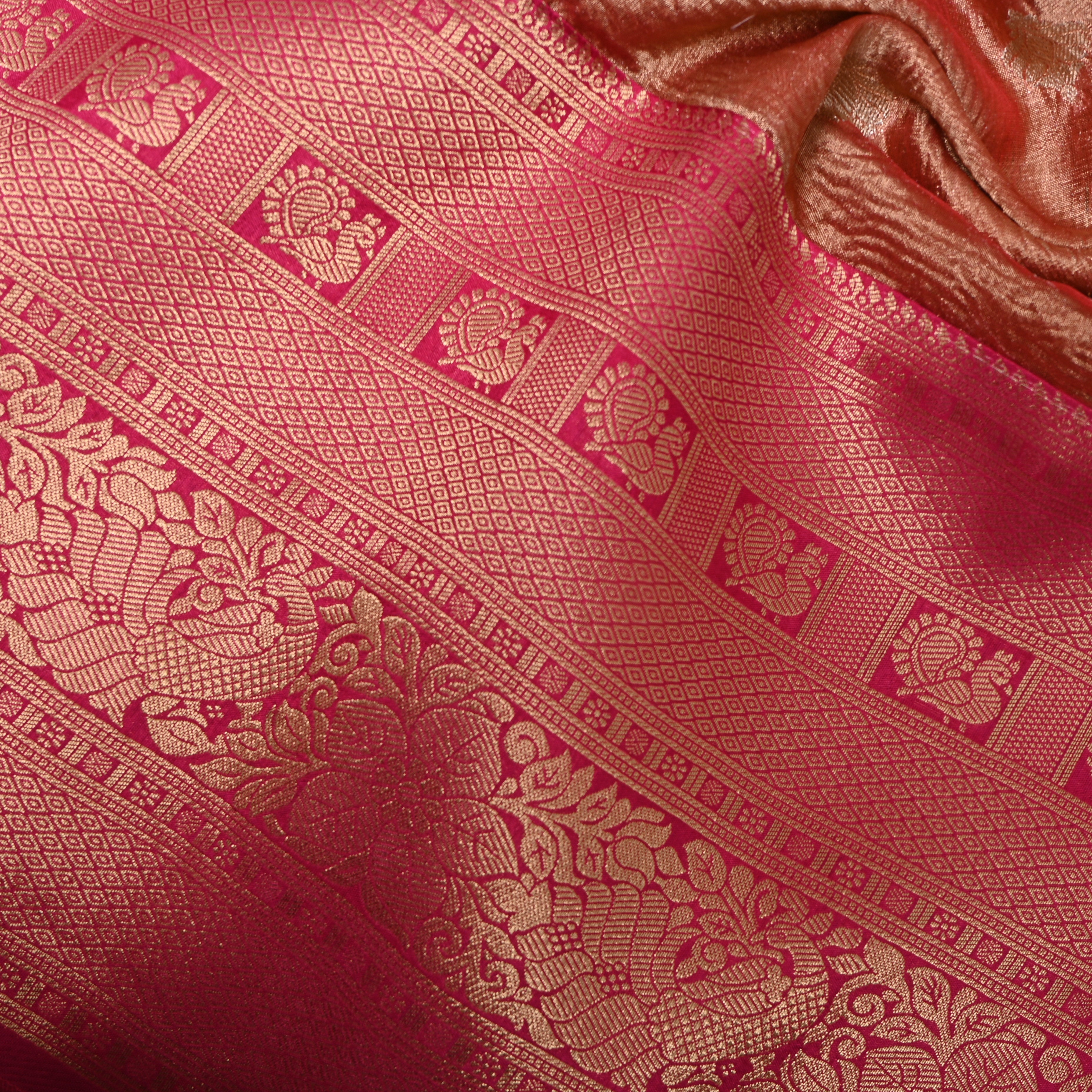 Rust Red Tissue Jamawar Fabric