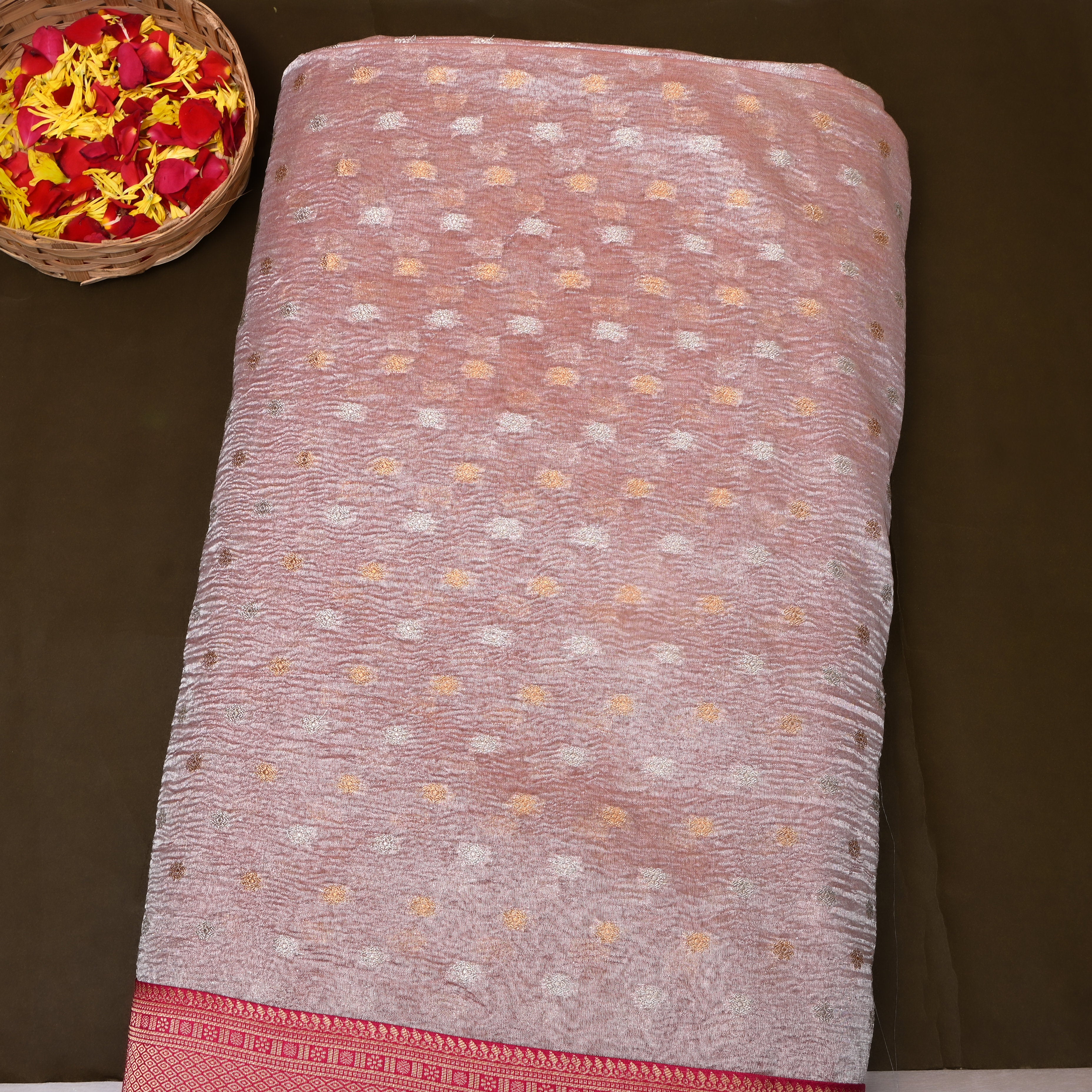 Silver Grey Tissue Jamawar Fabric