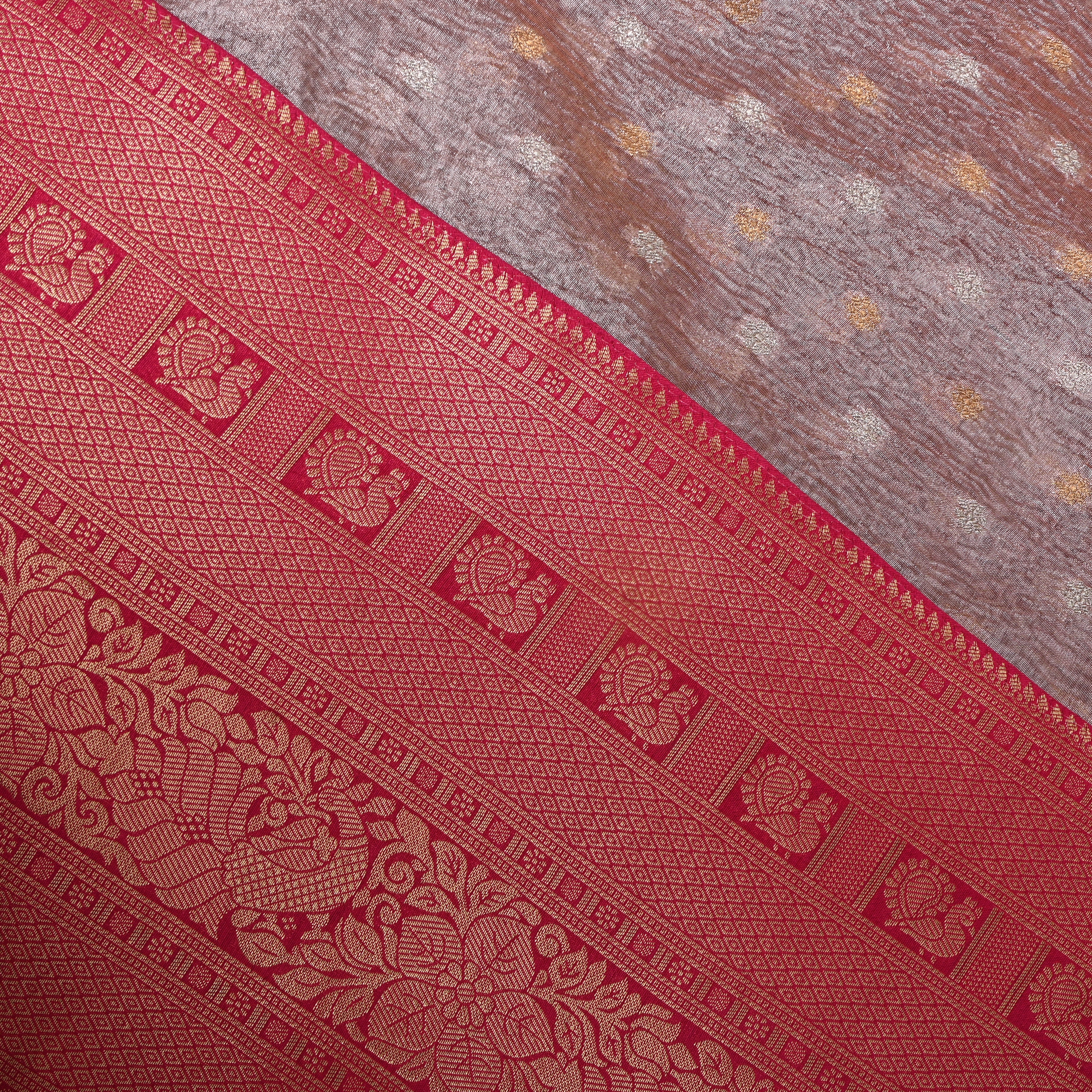 Silver Grey Tissue Jamawar Fabric
