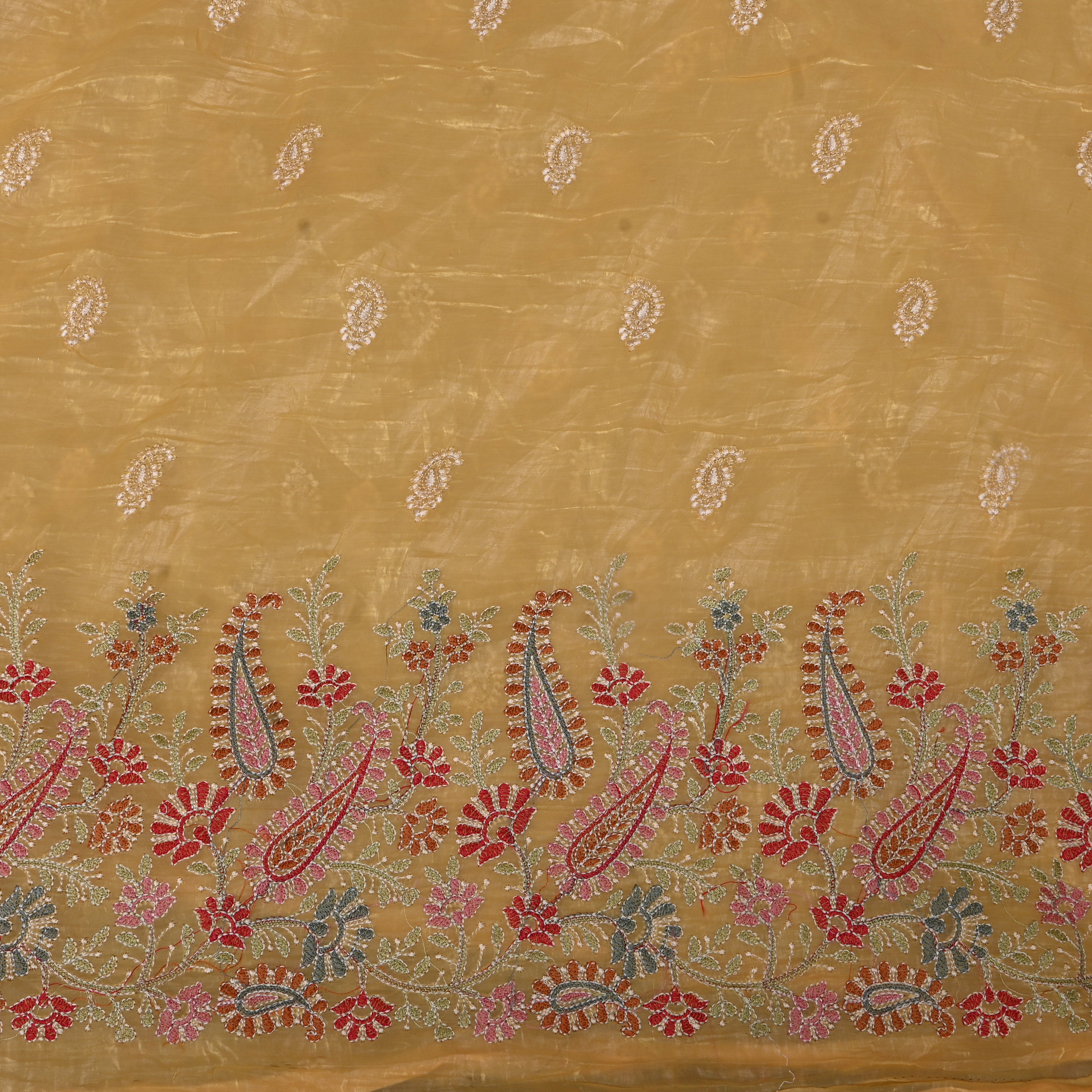 Golden Mustard Paisley Thread Embroidered Tissue