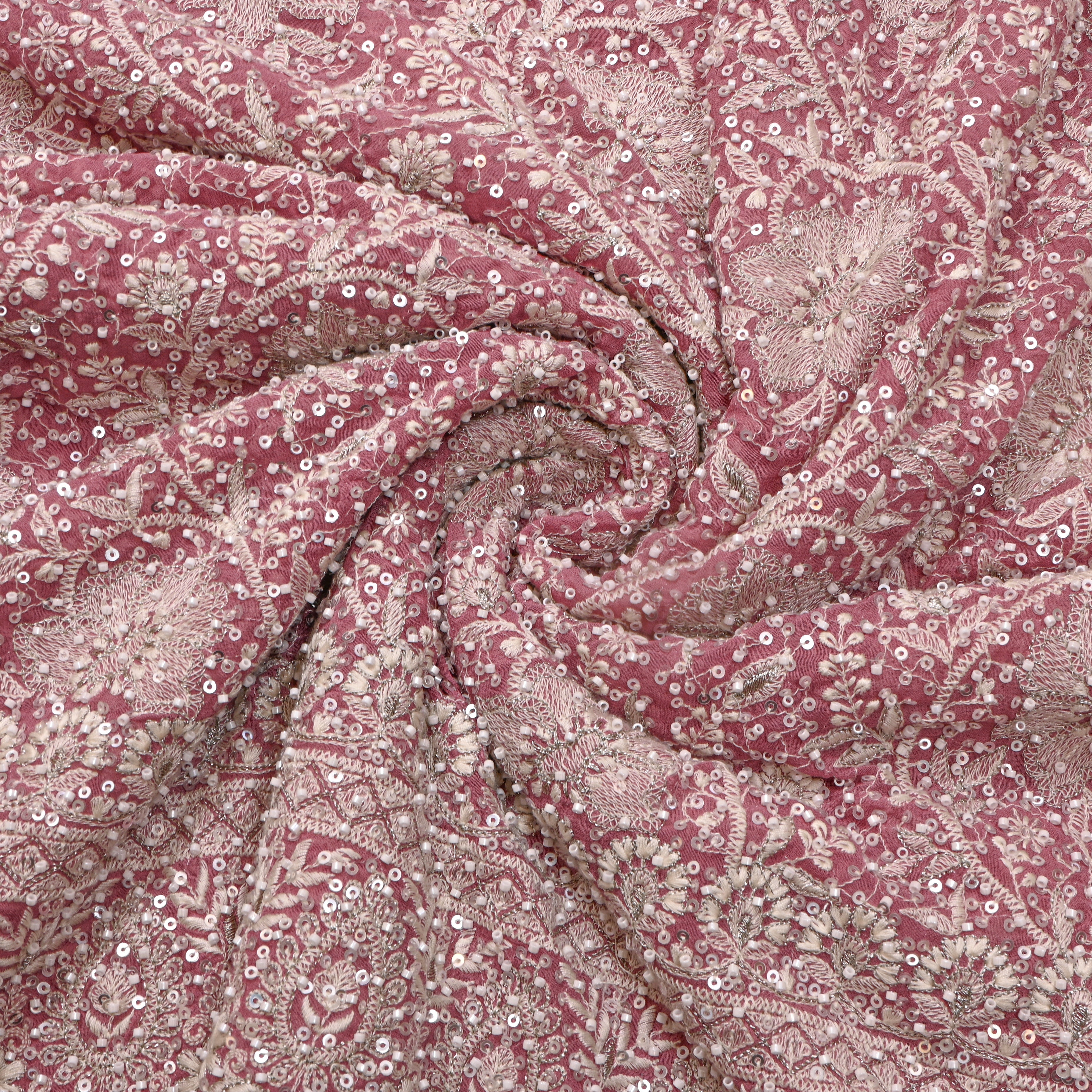 Rose Pink Sequin Embroidery Georgette Fabric