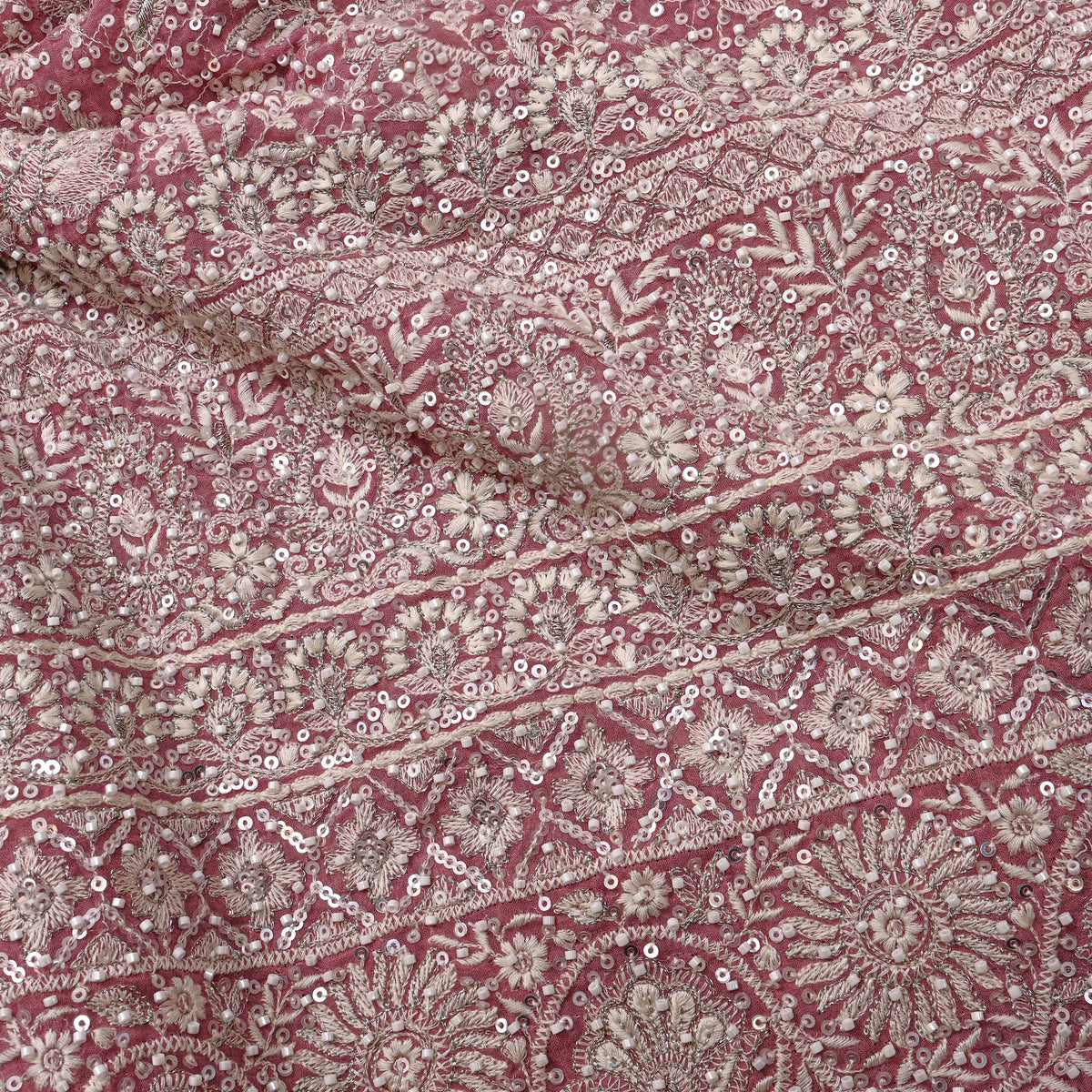 Rose Pink Sequin Embroidery Georgette Fabric