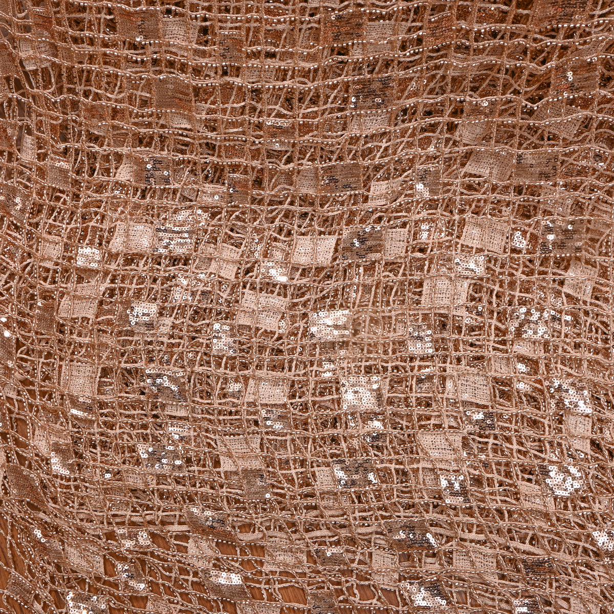 Rose Gold Checkered Grid Sequin Net Fabric