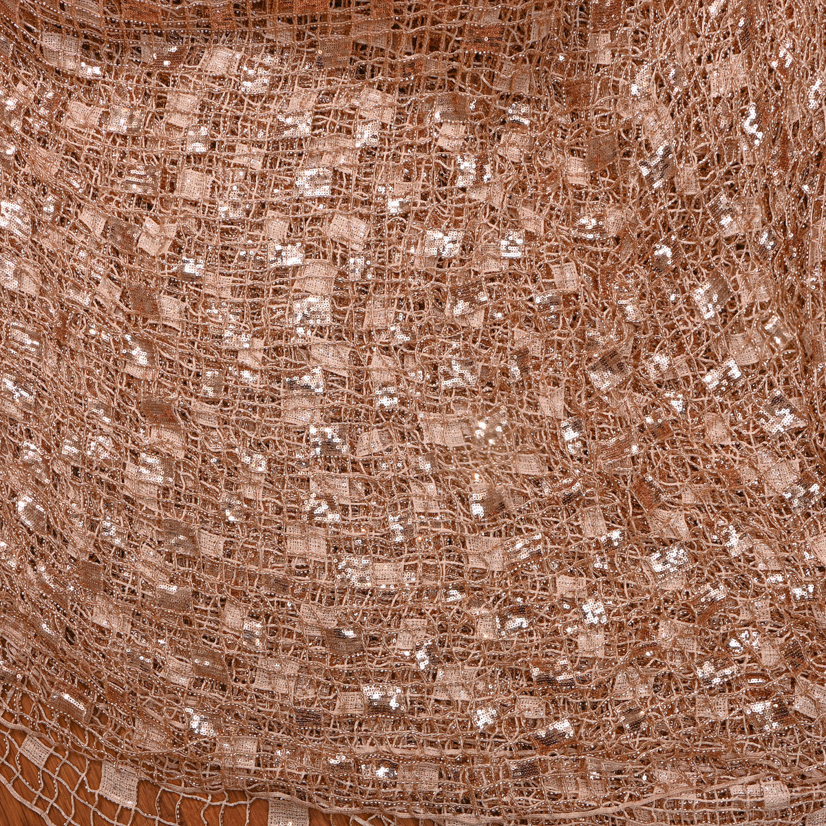Rose Gold Checkered Grid Sequin Net Fabric