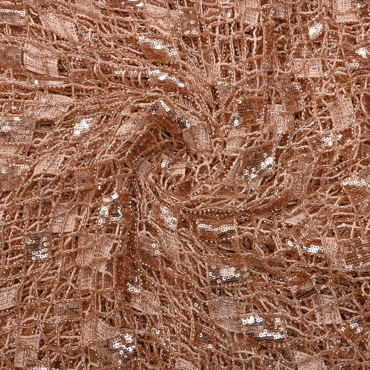 Rose Gold Checkered Grid Sequin Net Fabric