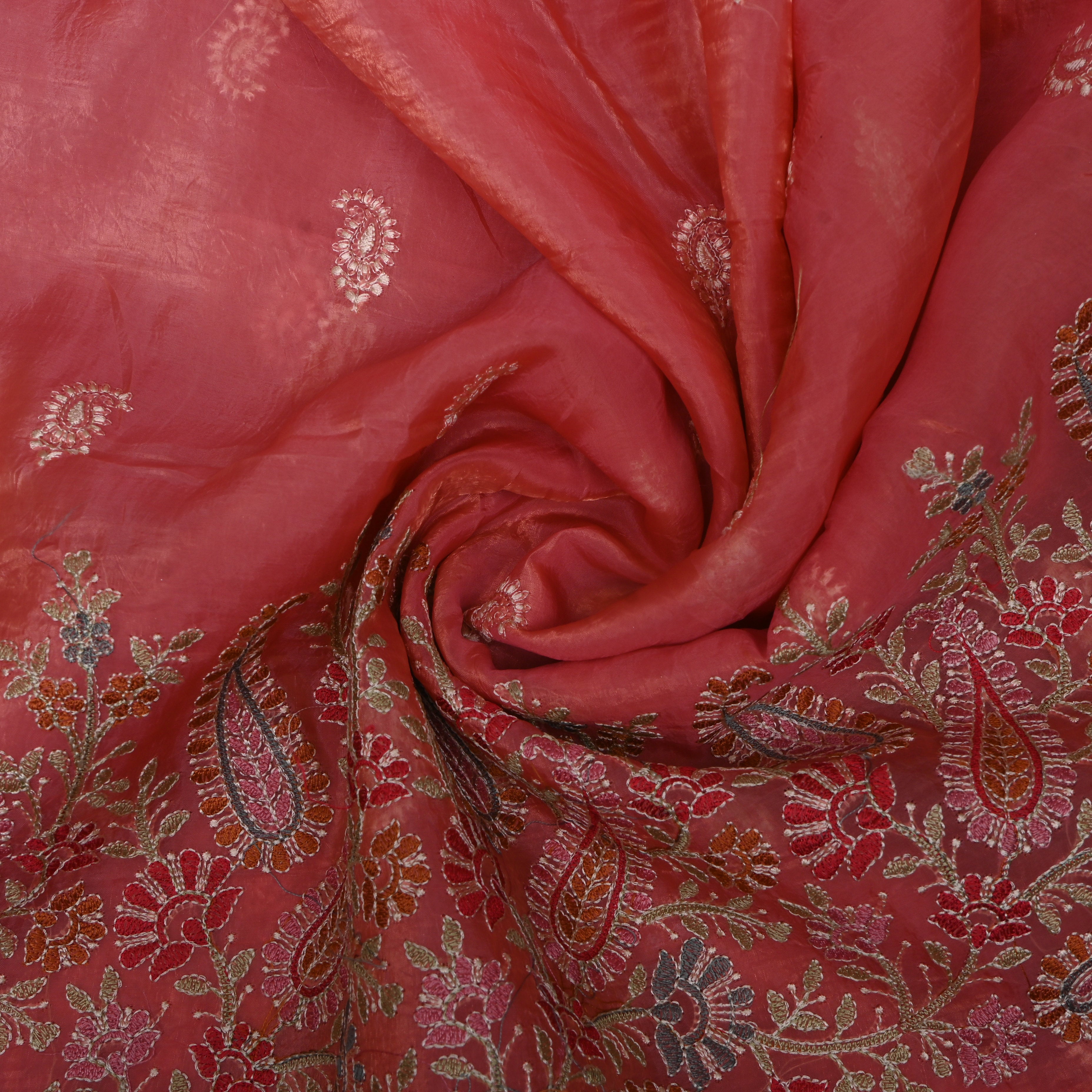 Rose Pink Paisley Thread Embroidered Tissue