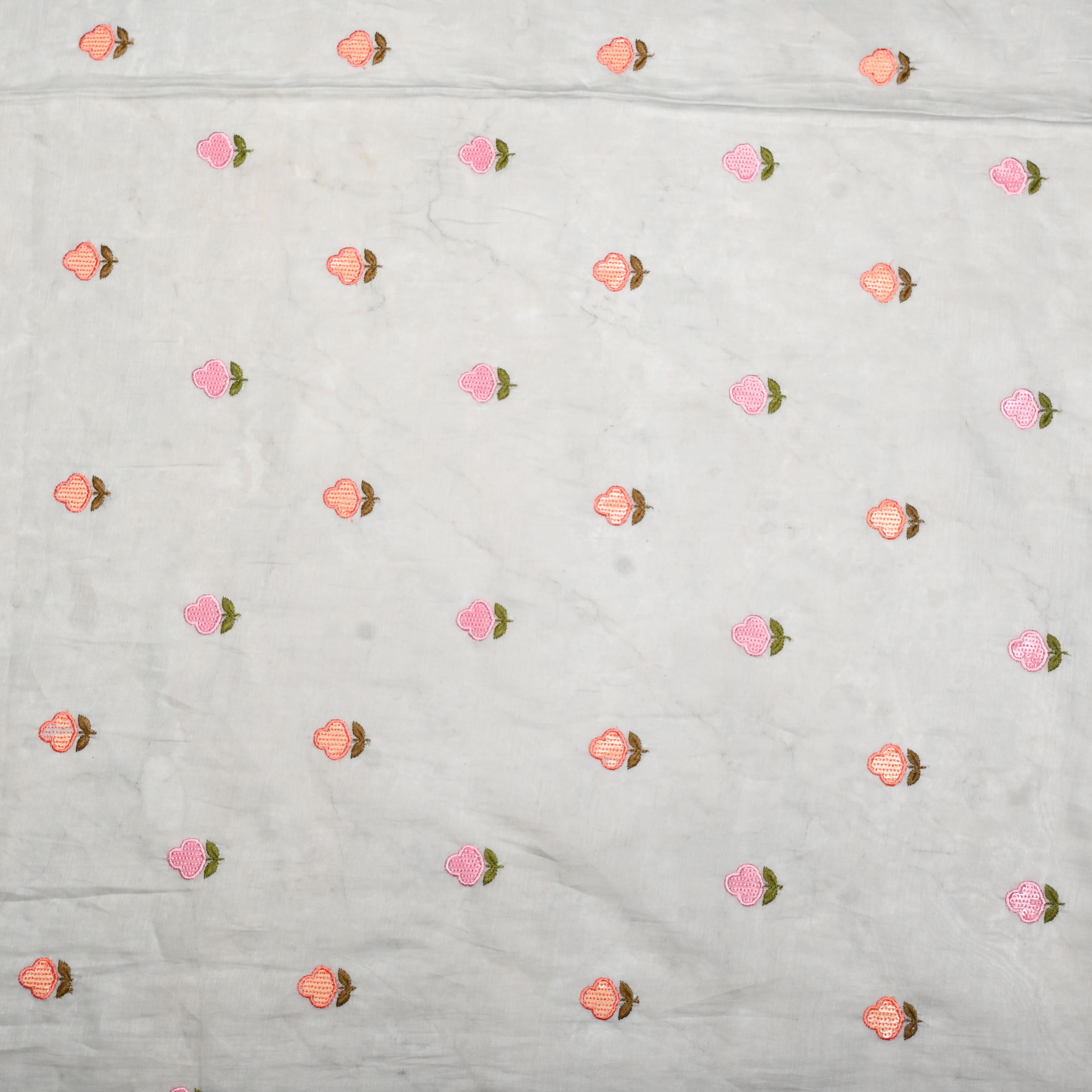 Grey Chanderi Fabric With Embroidery