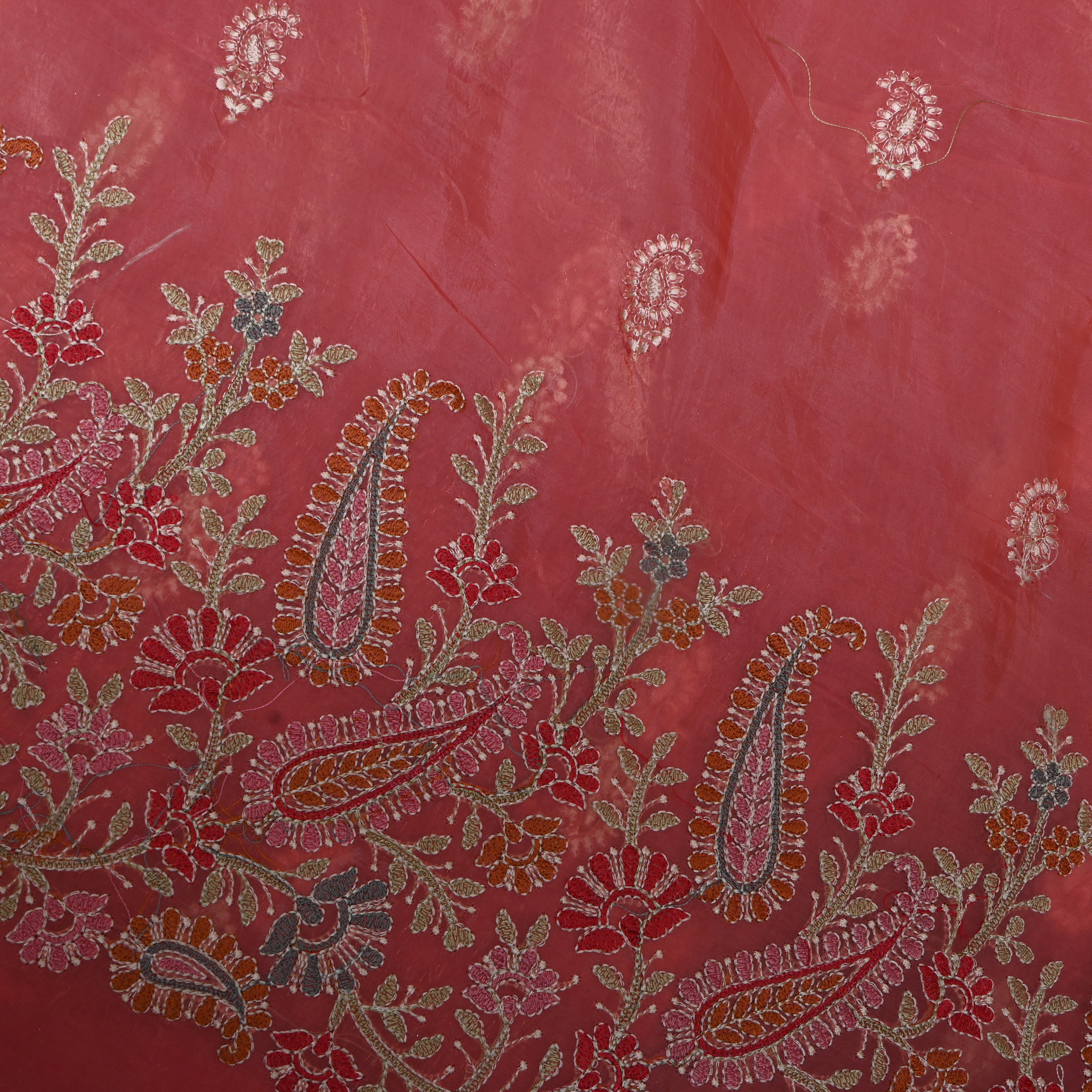 Rose Pink Paisley Thread Embroidered Tissue