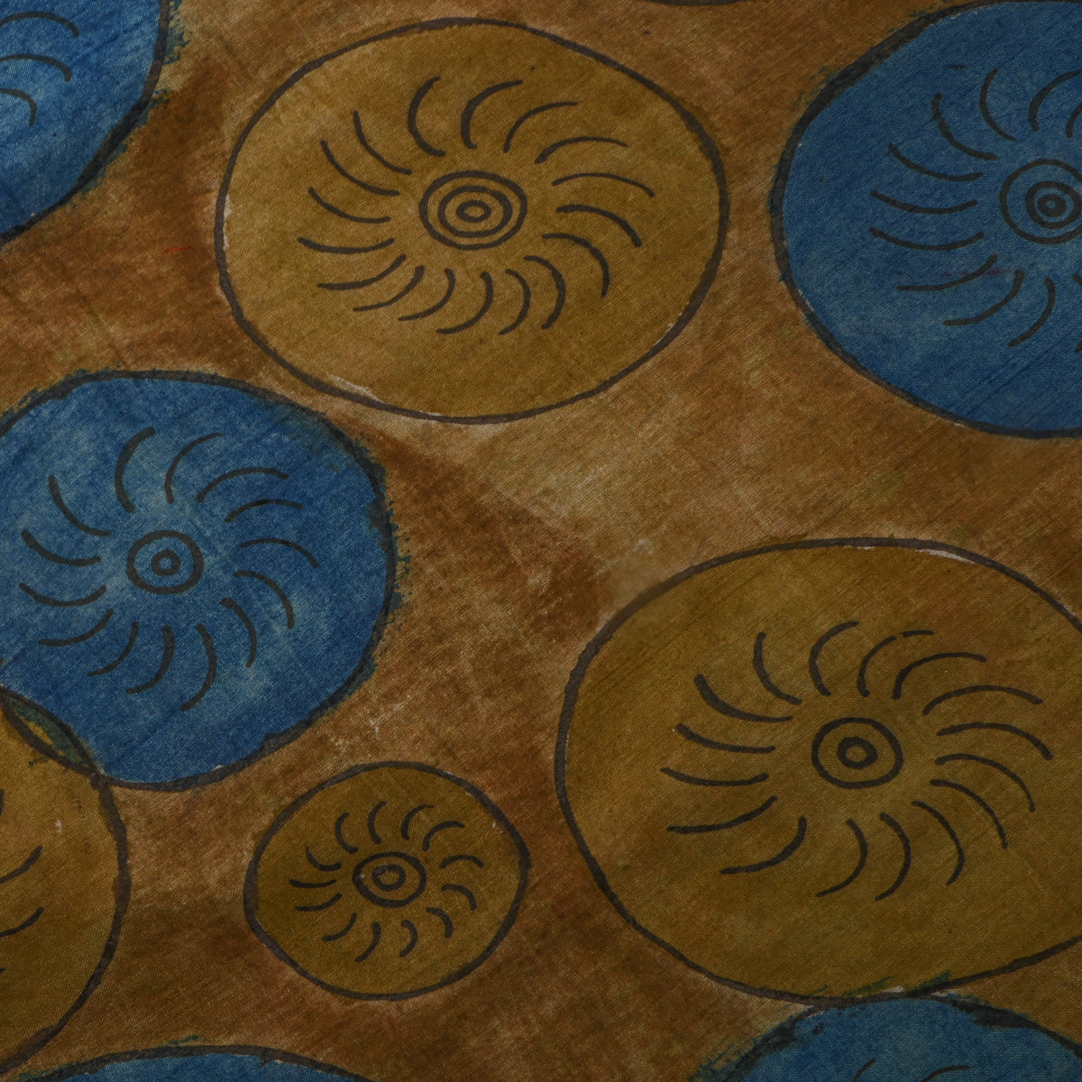 Mustard Round Motif Kalamkari Silk Fabric