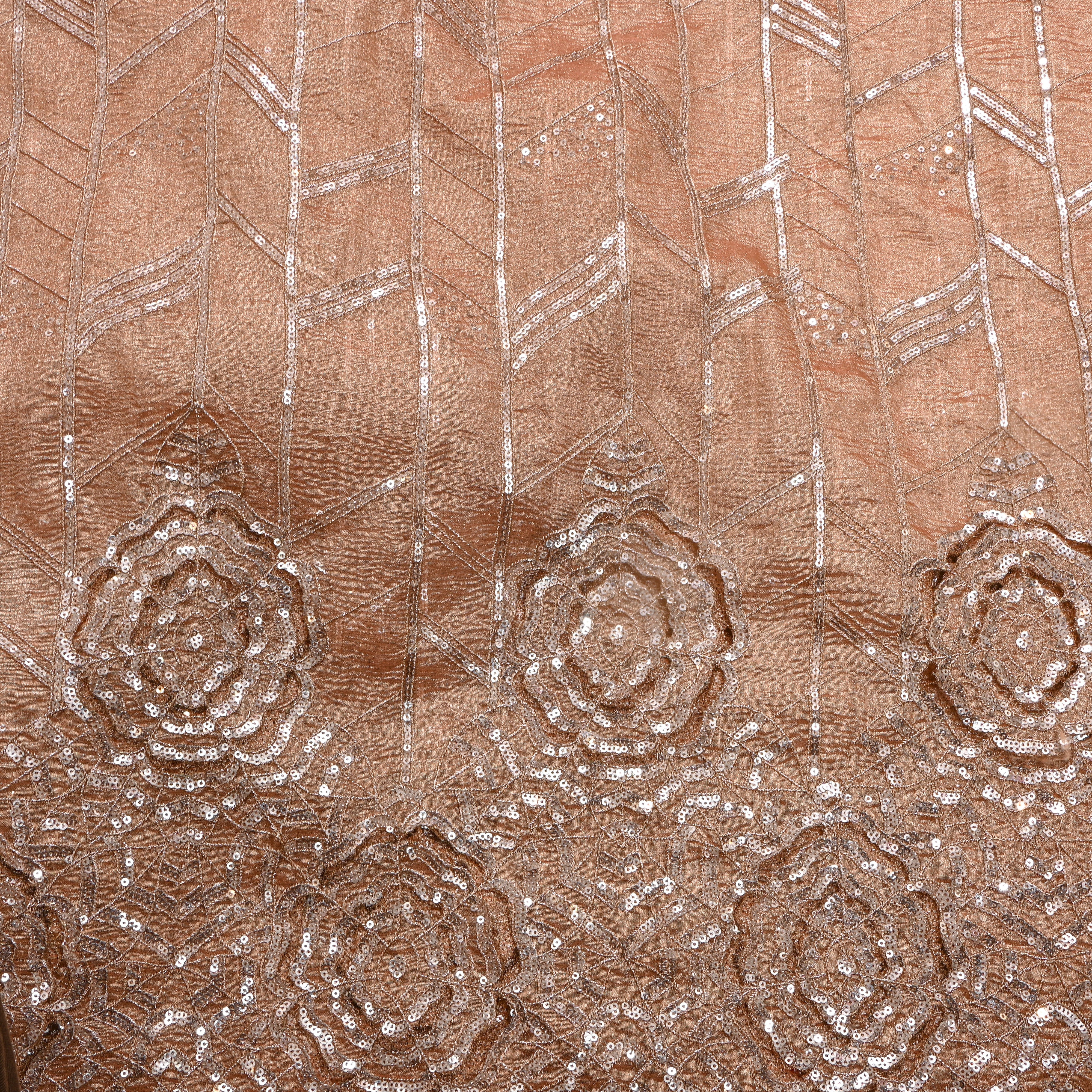 Copper Floral Zari Embroidered Tissue