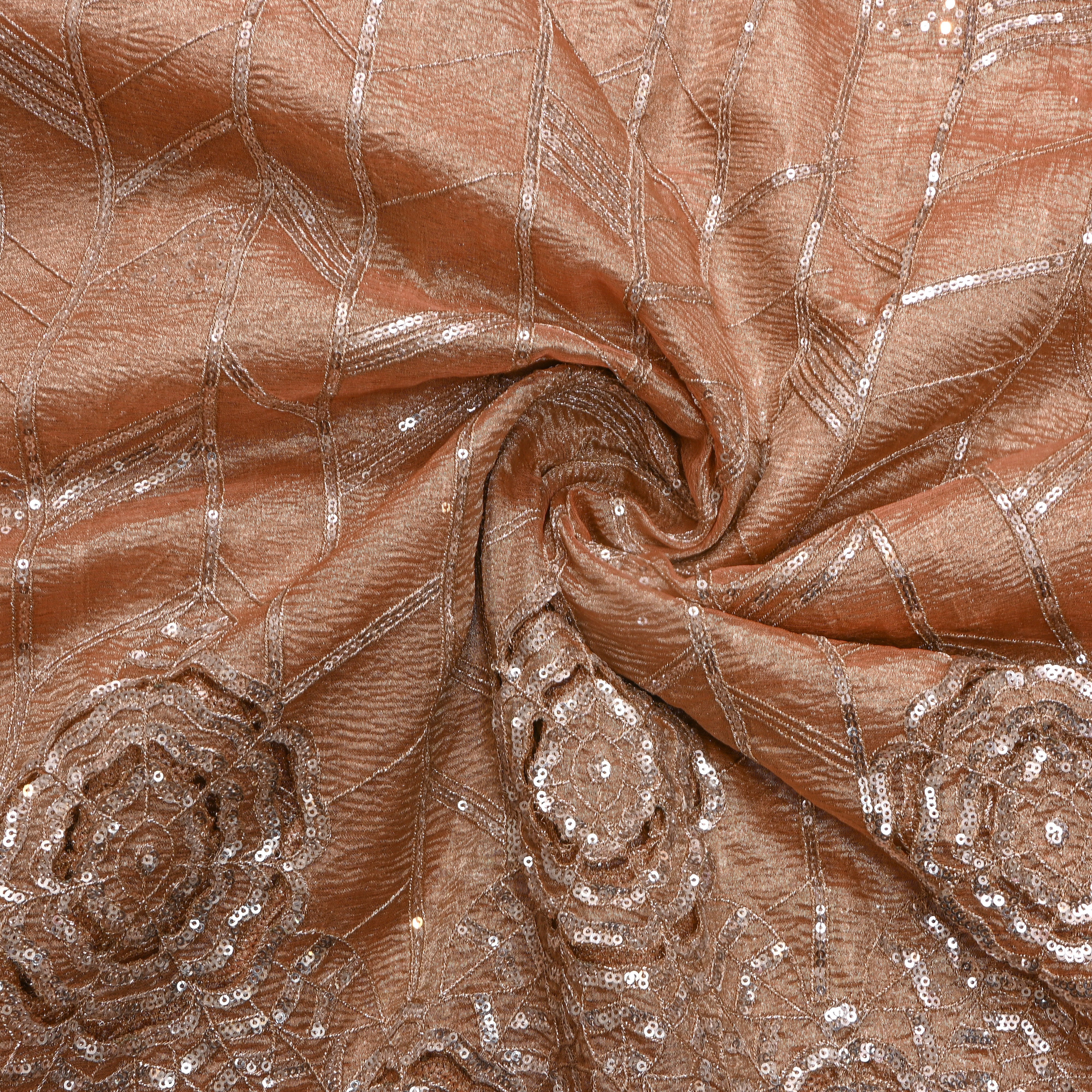 Copper Floral Zari Embroidered Tissue