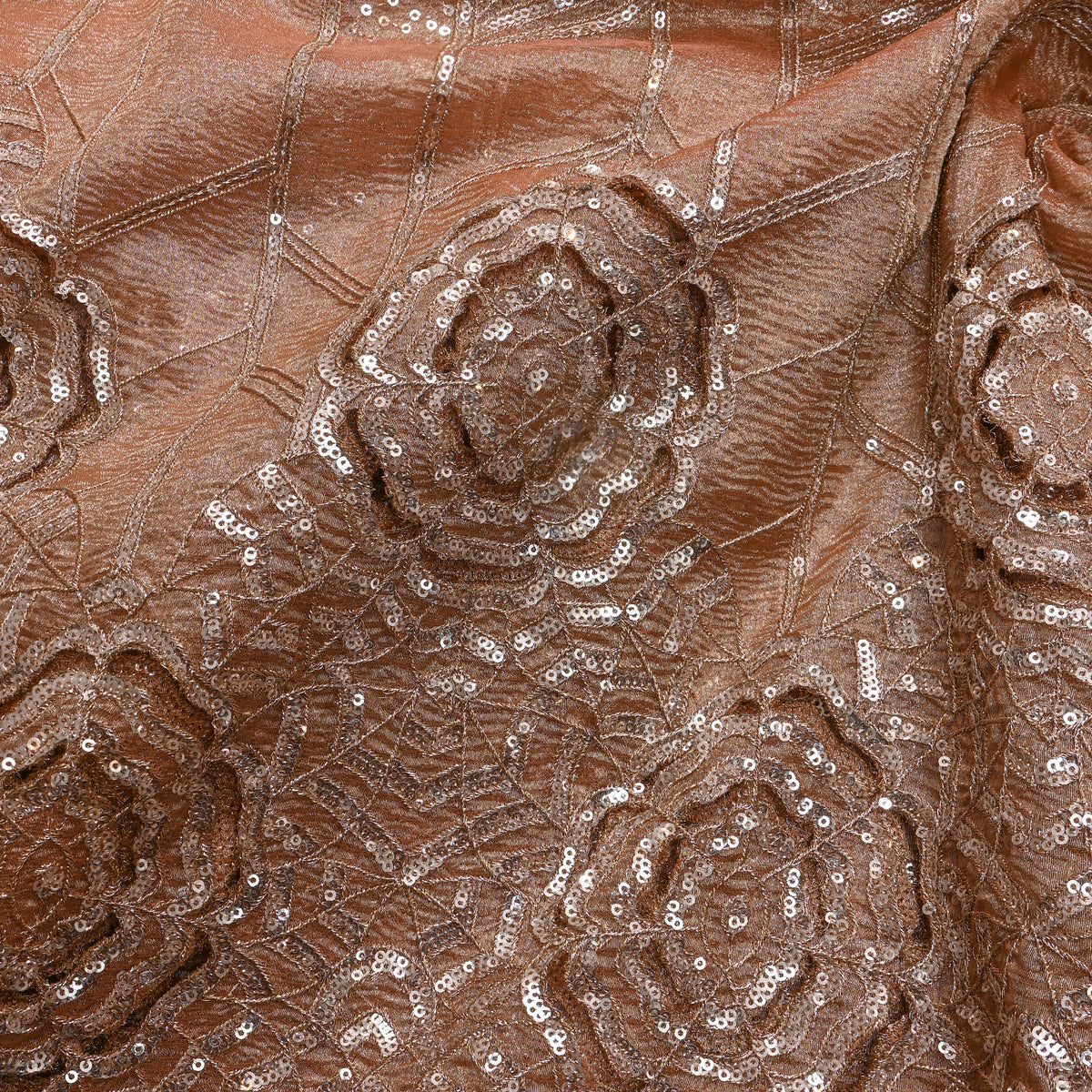 Copper Floral Zari Embroidered Tissue