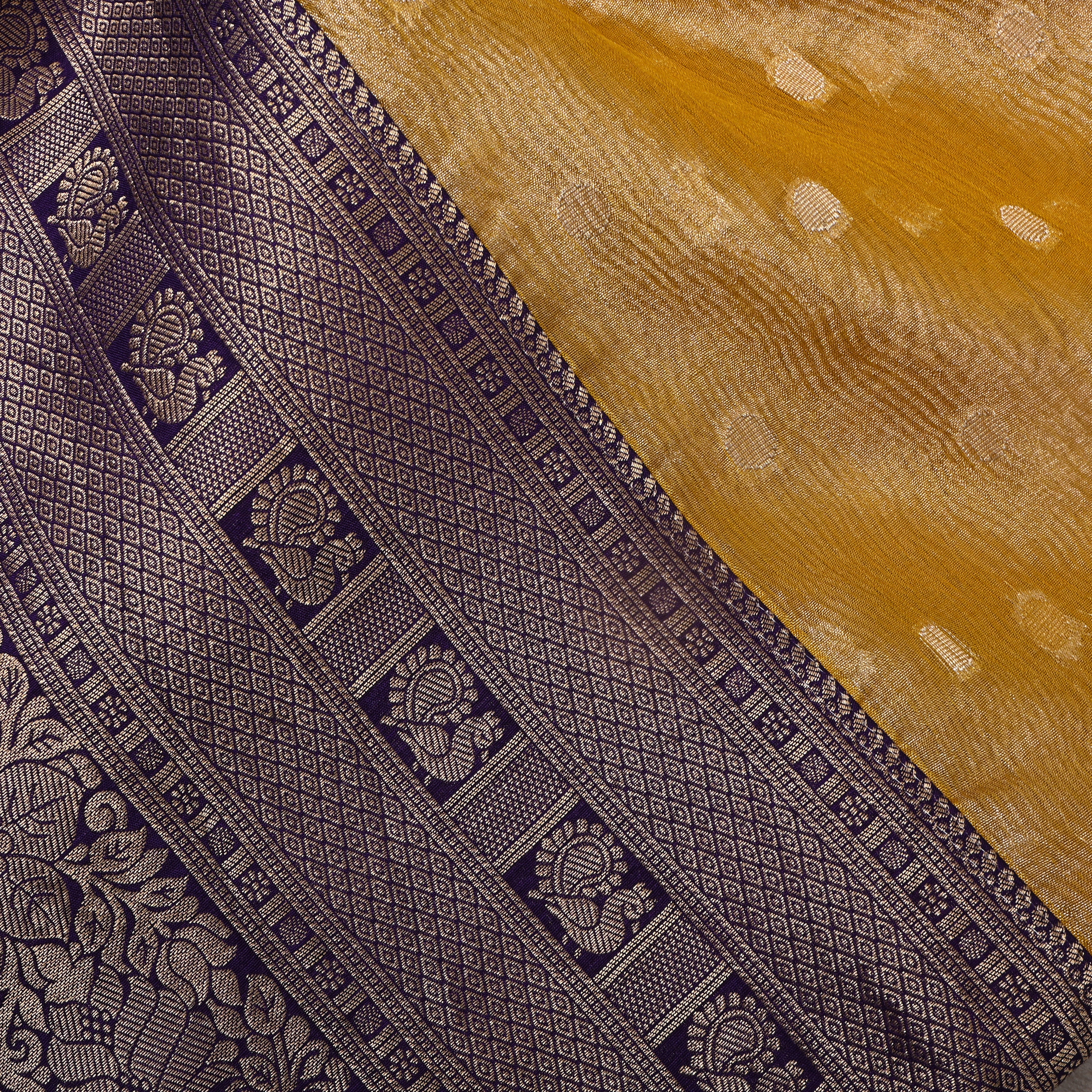 Mustard Gold Tissue Jamawar Fabric
