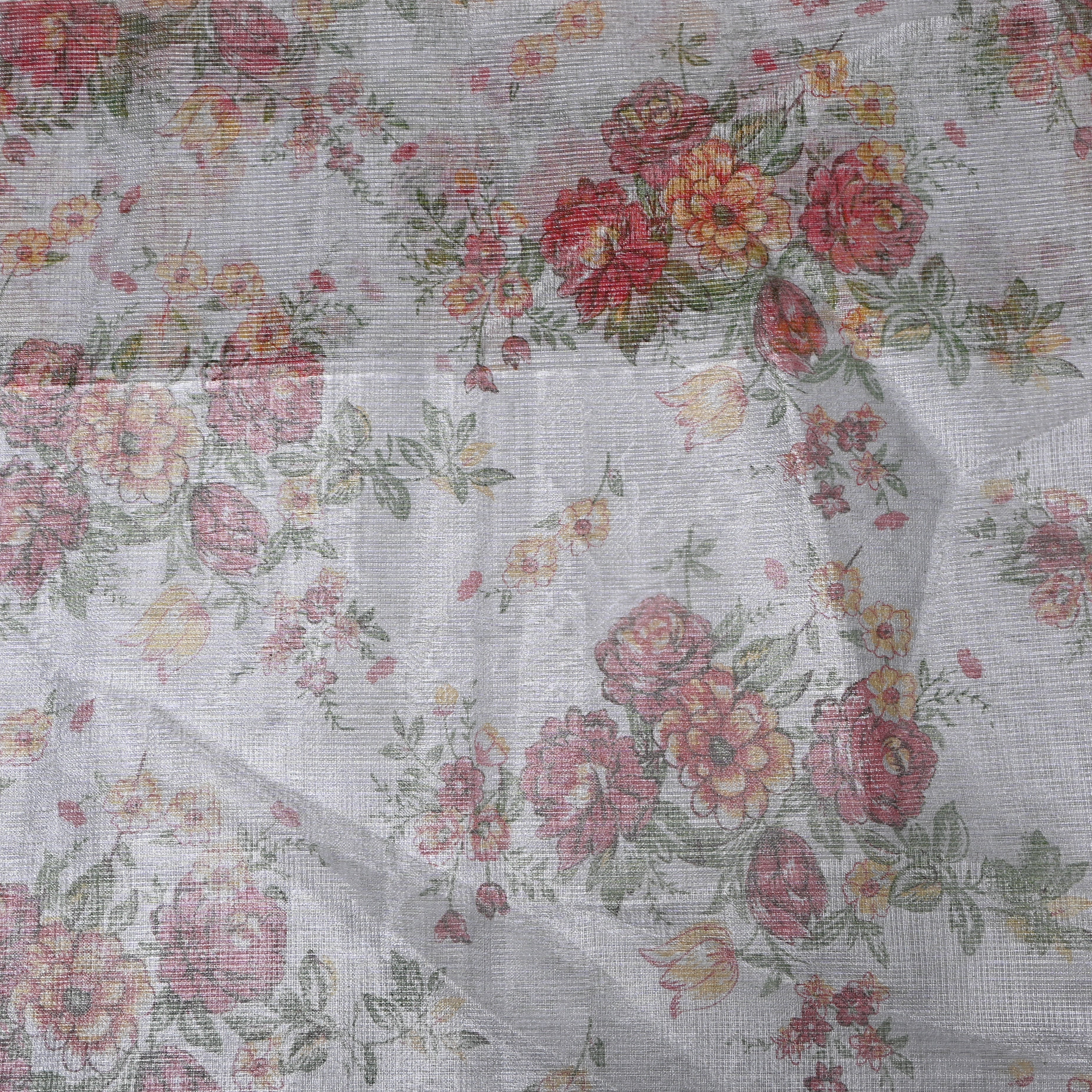 Grey With Floral Vine Digital Print Tissue Fabric