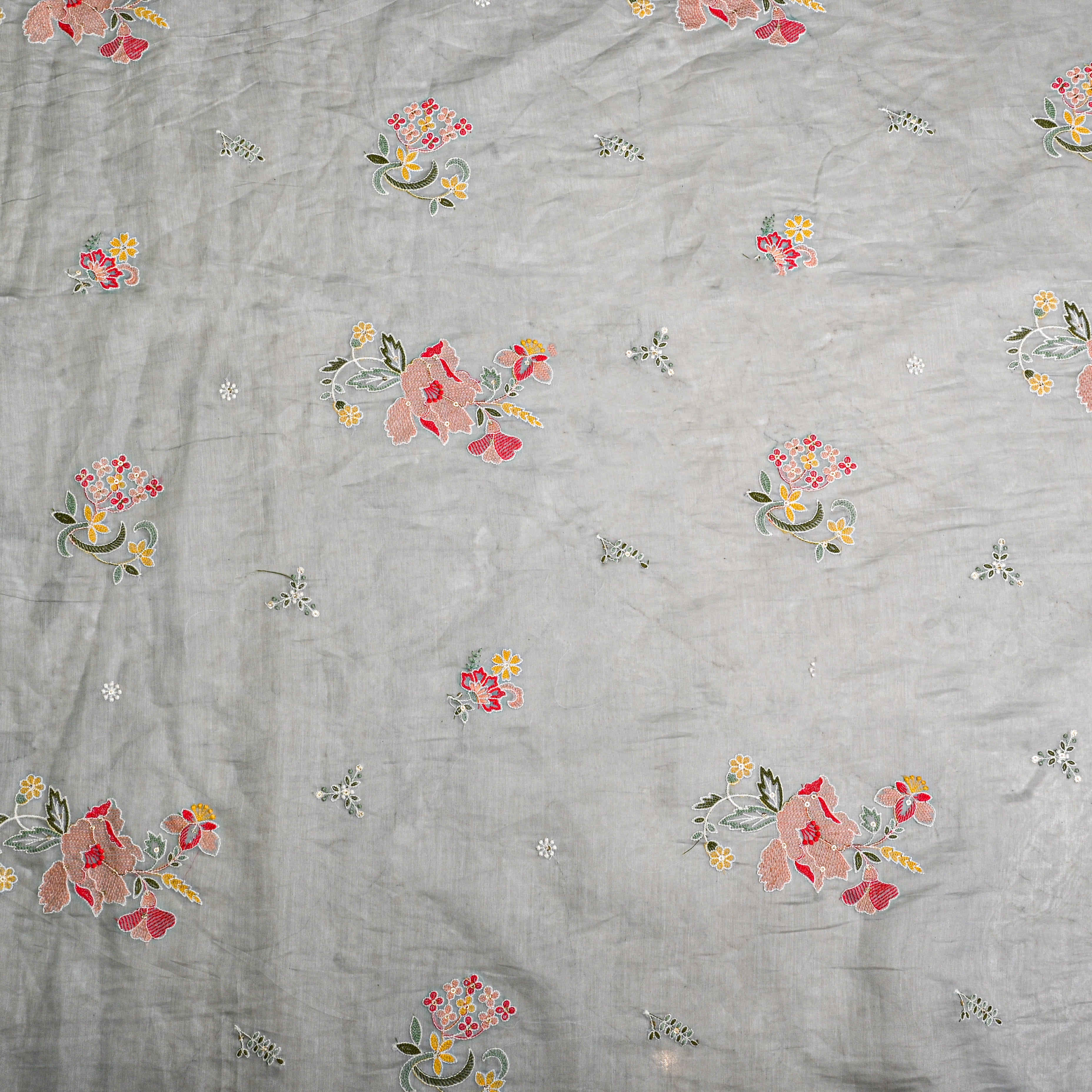Cloud Grey Chanderi Fabric With Embroidery