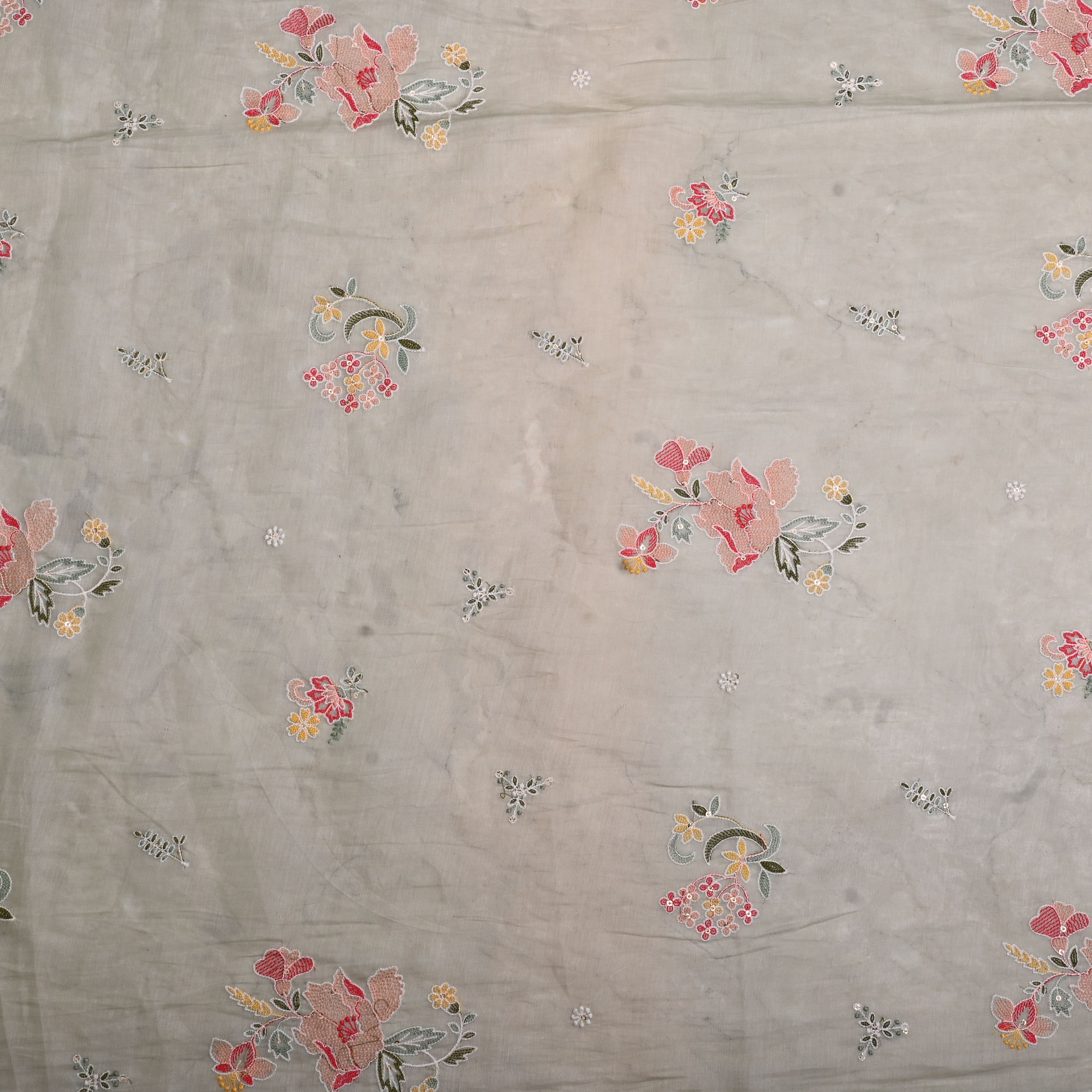 Dark Sea Green Chanderi Fabric With Embroidery