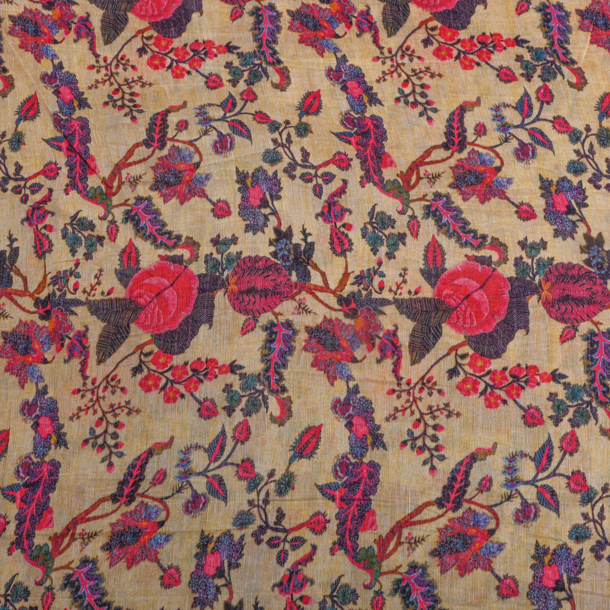 Ivory Linen Floral Jaal Printed Fabric