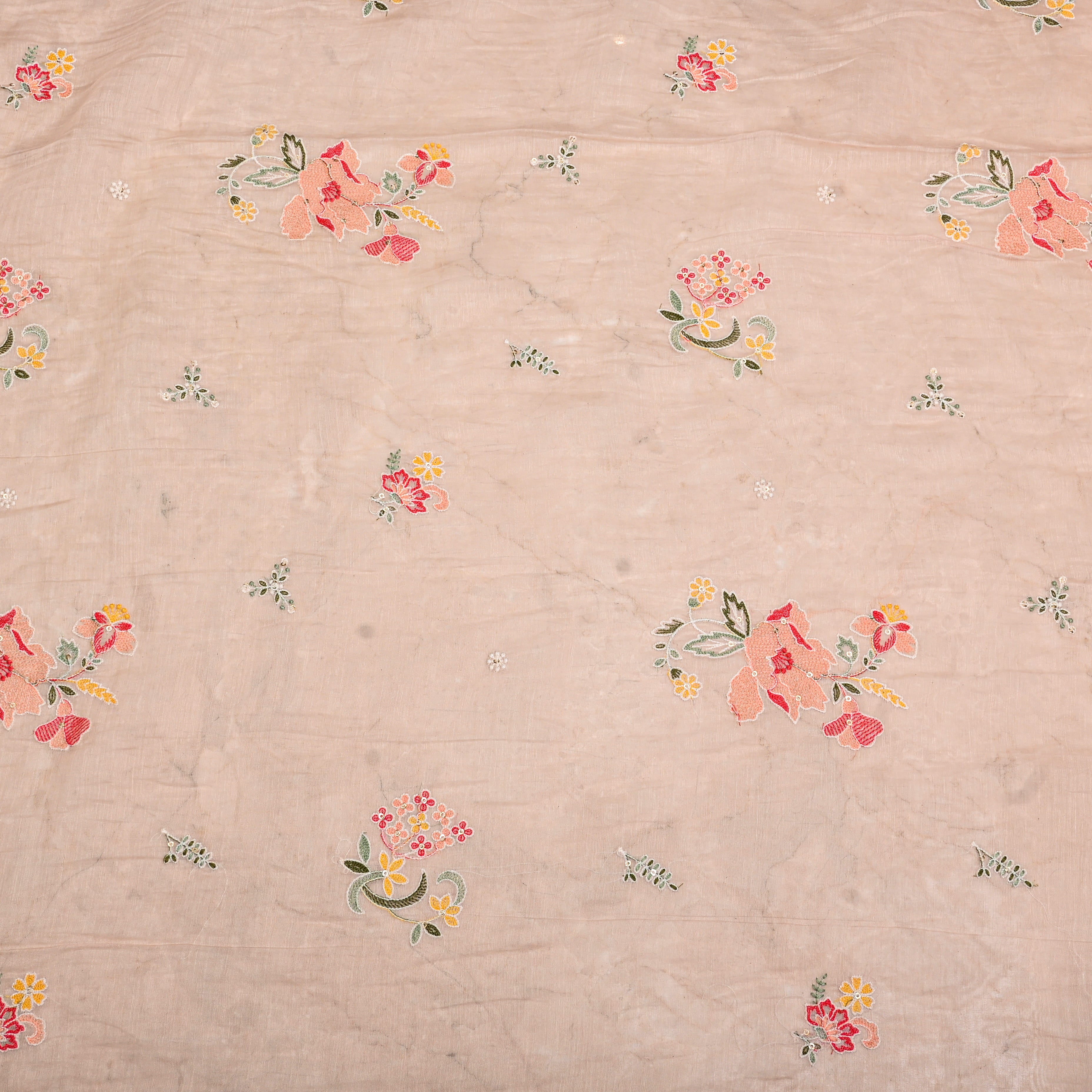 Soft Salmon Pink Chanderi Fabric With Embroidery