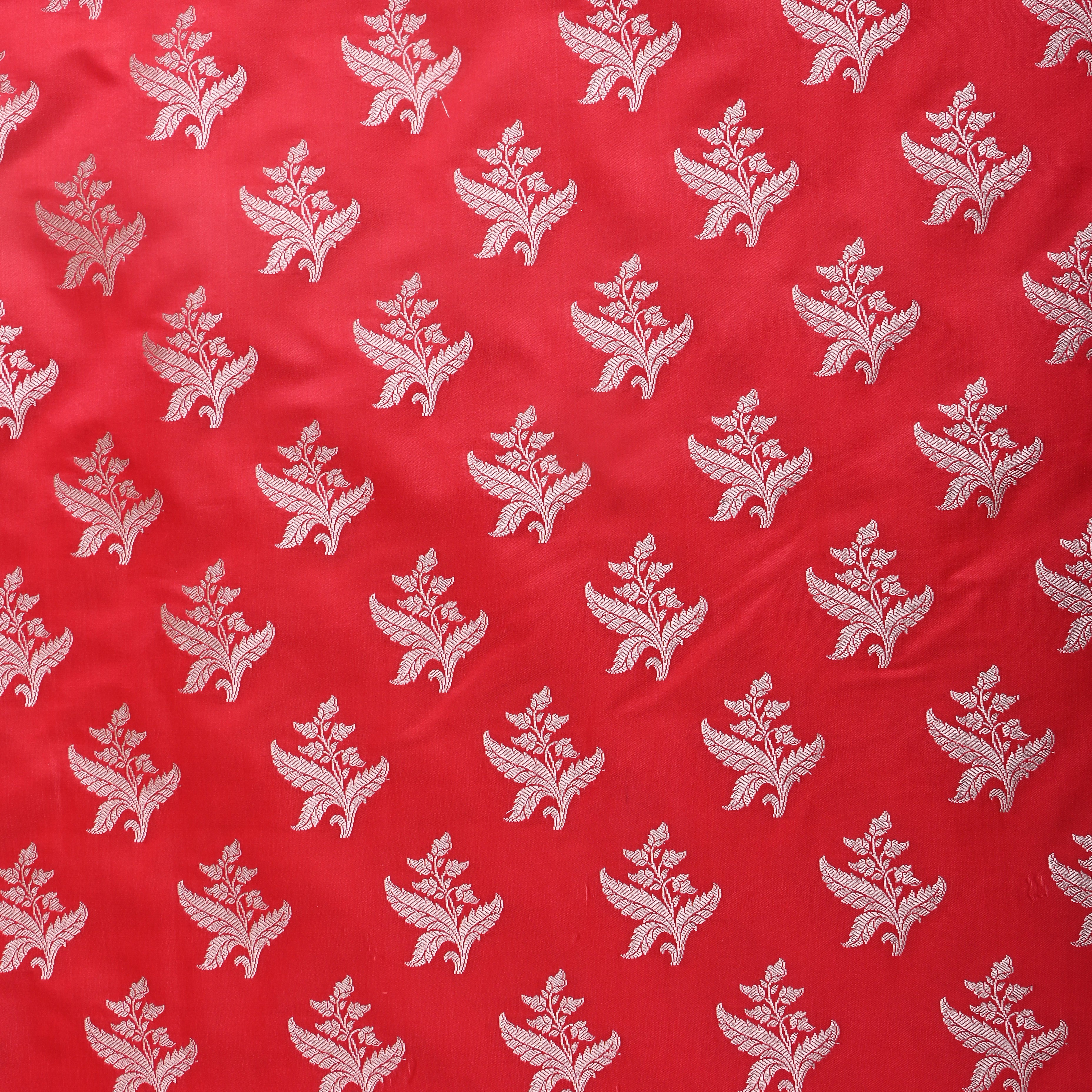 Bright Pink Floral Zari Satin Fabric