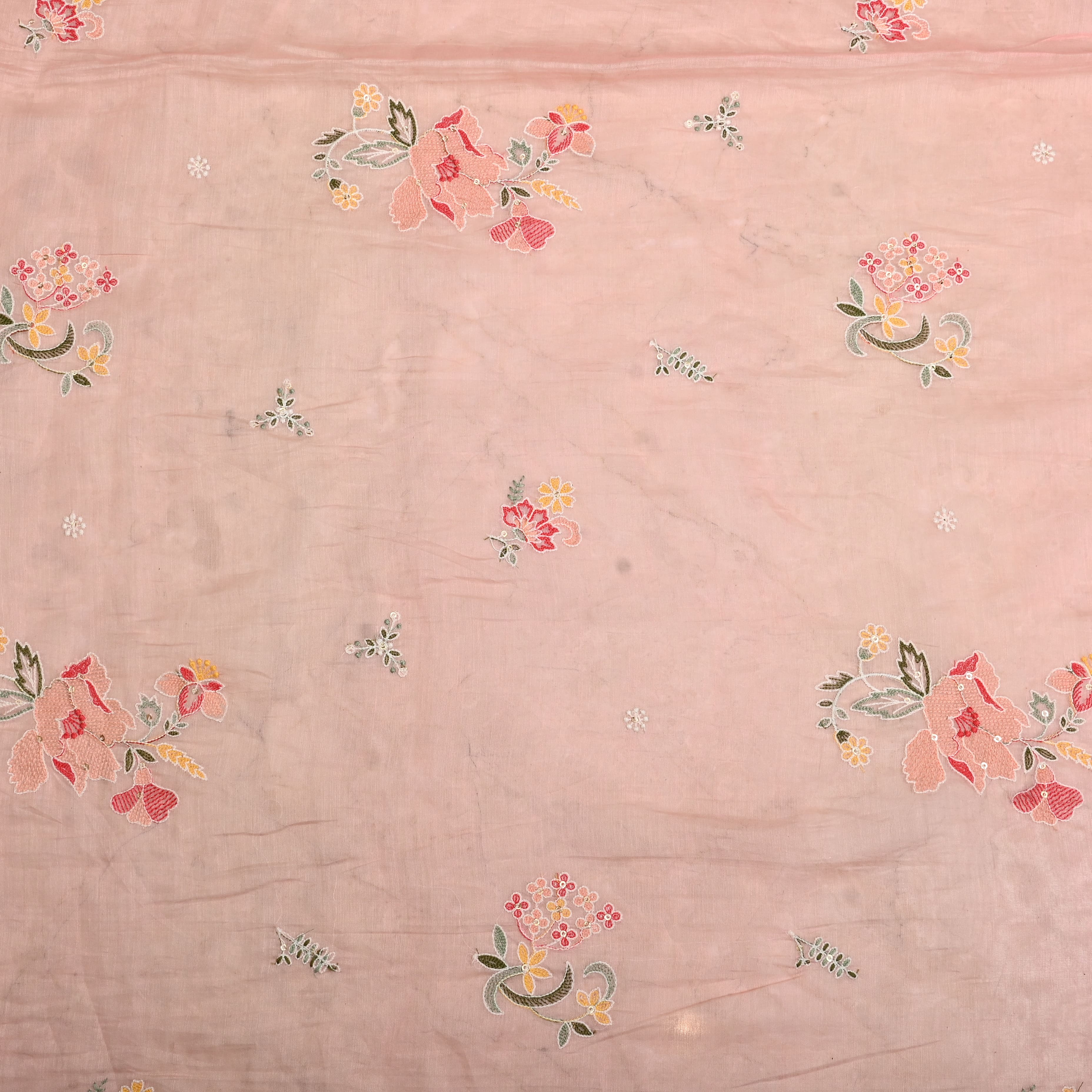 Lemonade Pink Chanderi Fabric With Embroidery