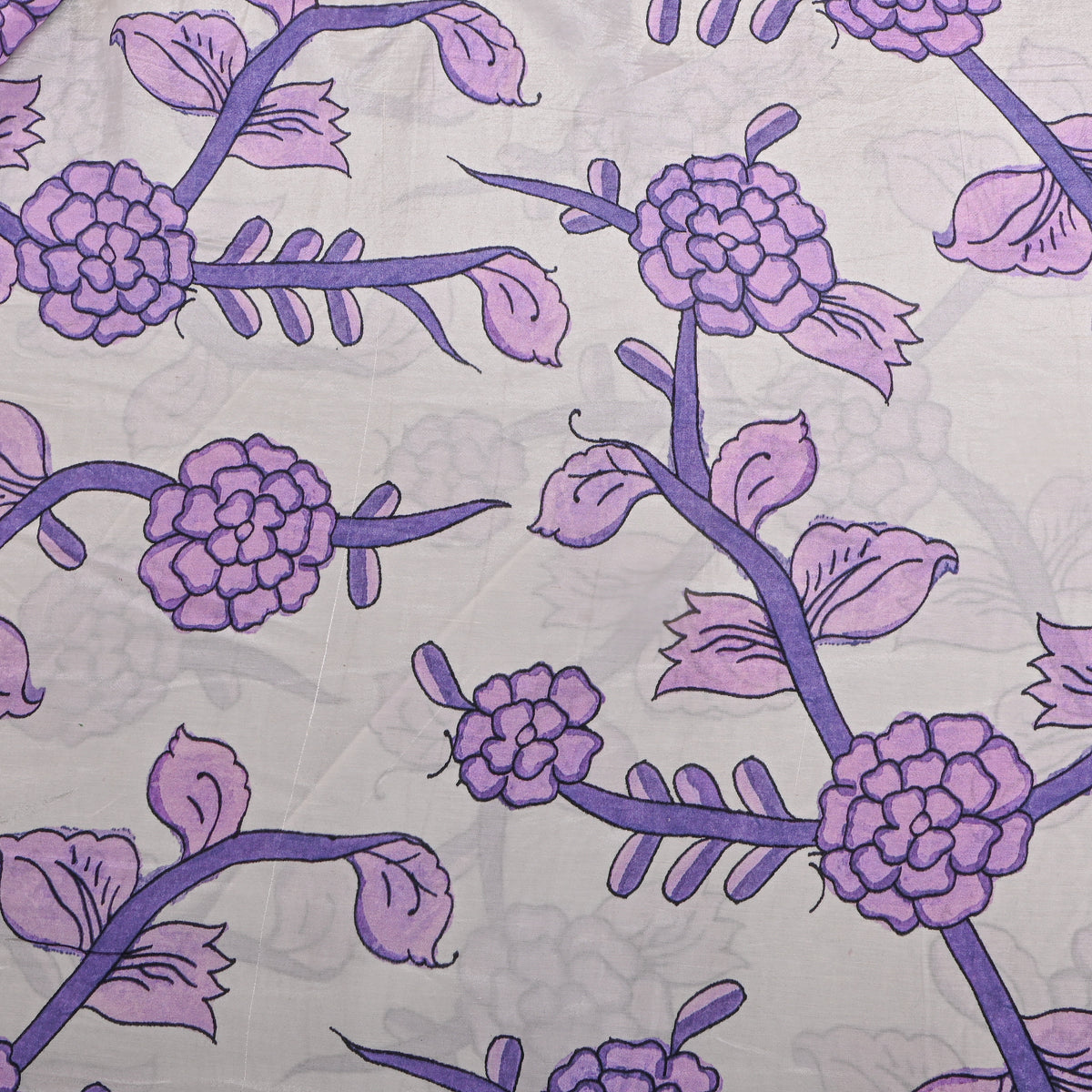 Cloud White Lilac Floral Vine Print Tussar Fabric