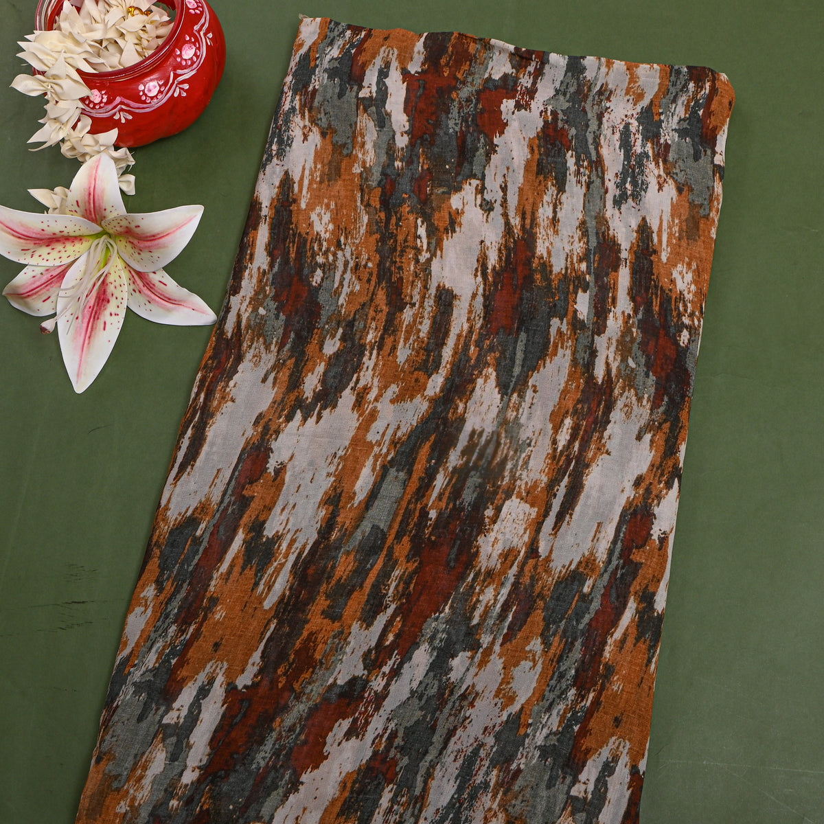 Clay Brown Multi Abstract Digital Print Georgette Fabric