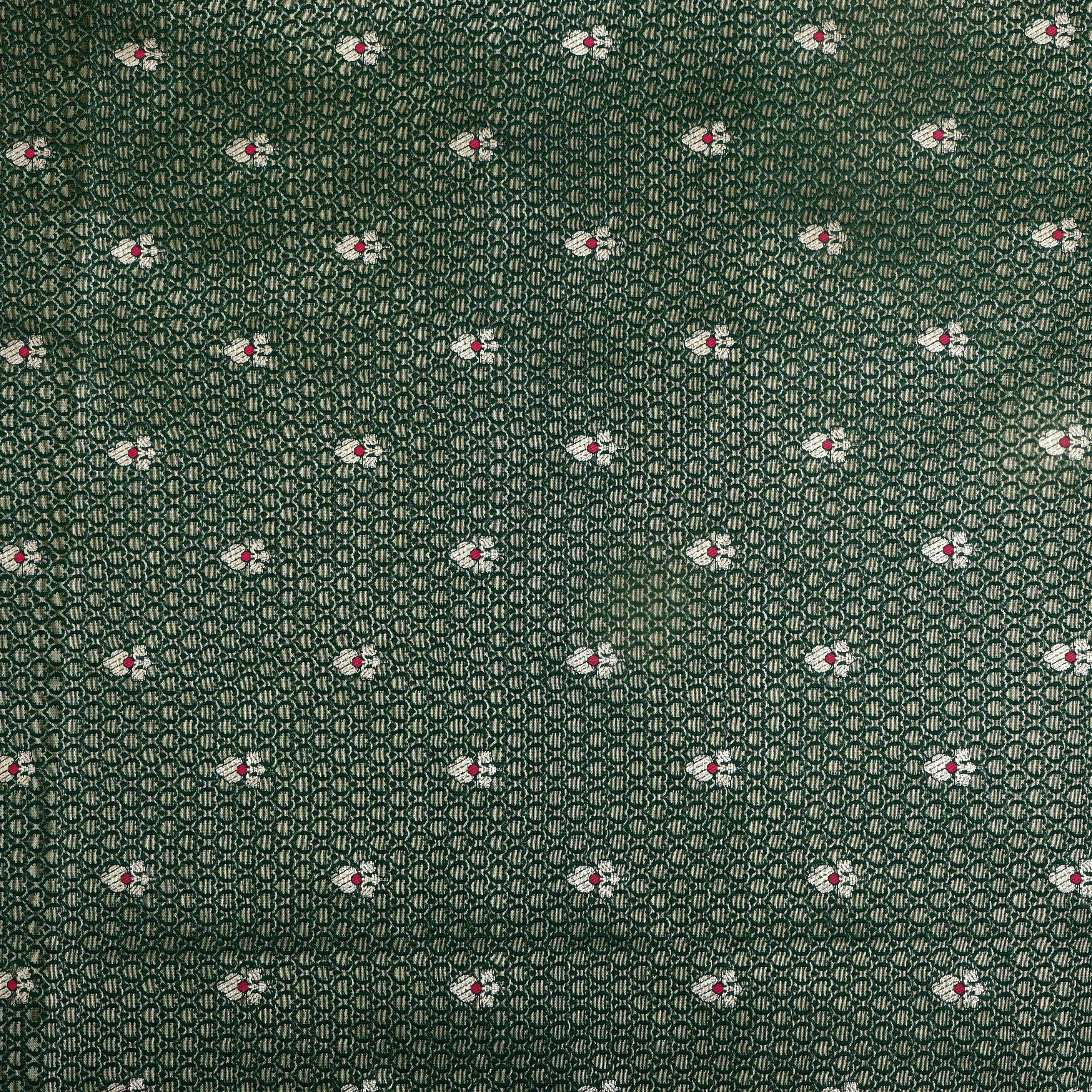 Dark Green Floral Zari Silk Fabric