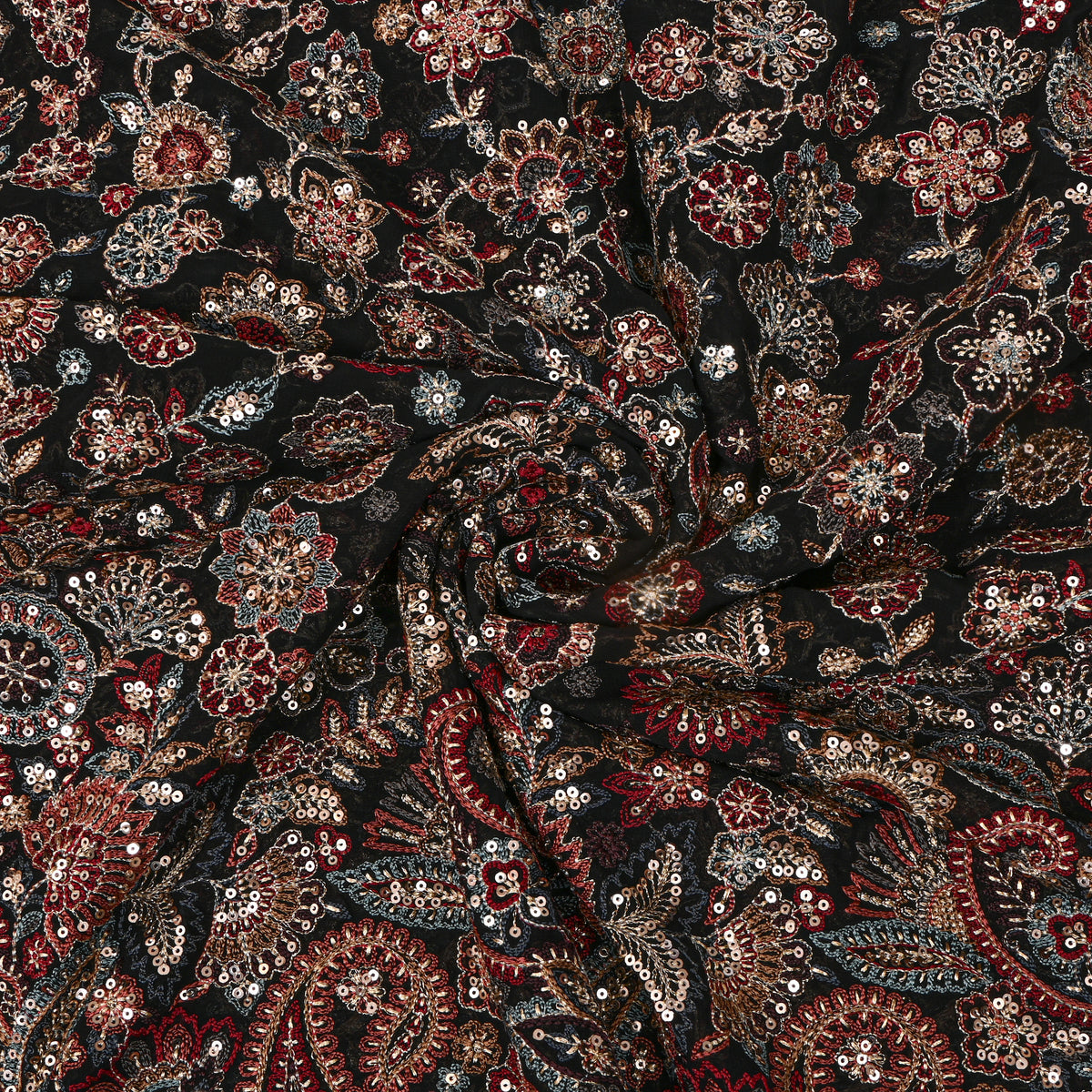 Dark Multicolour Georggette With Dual Toned Paisley