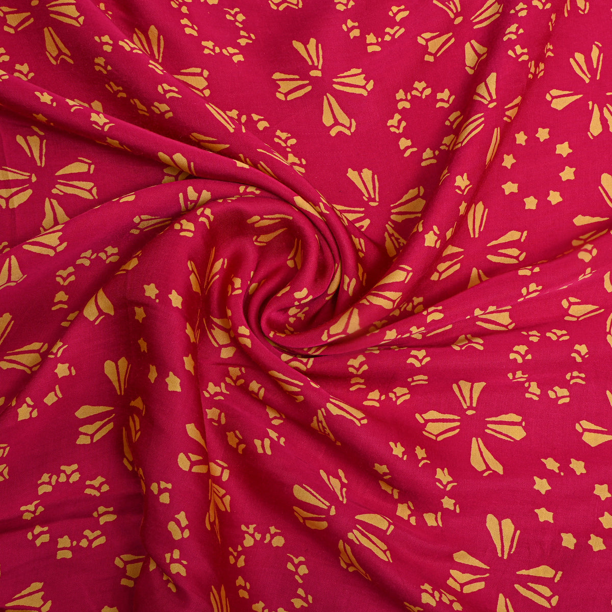 Magenta Pink Yellow Flower Digital Print Satin Fabric