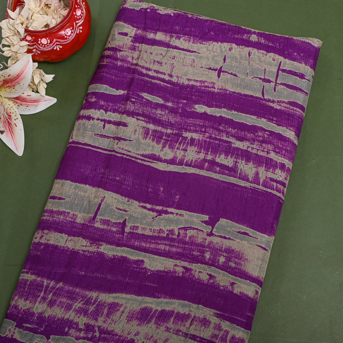 Plum Purple Brushstroke Abstract Digital Print Satin Fabric